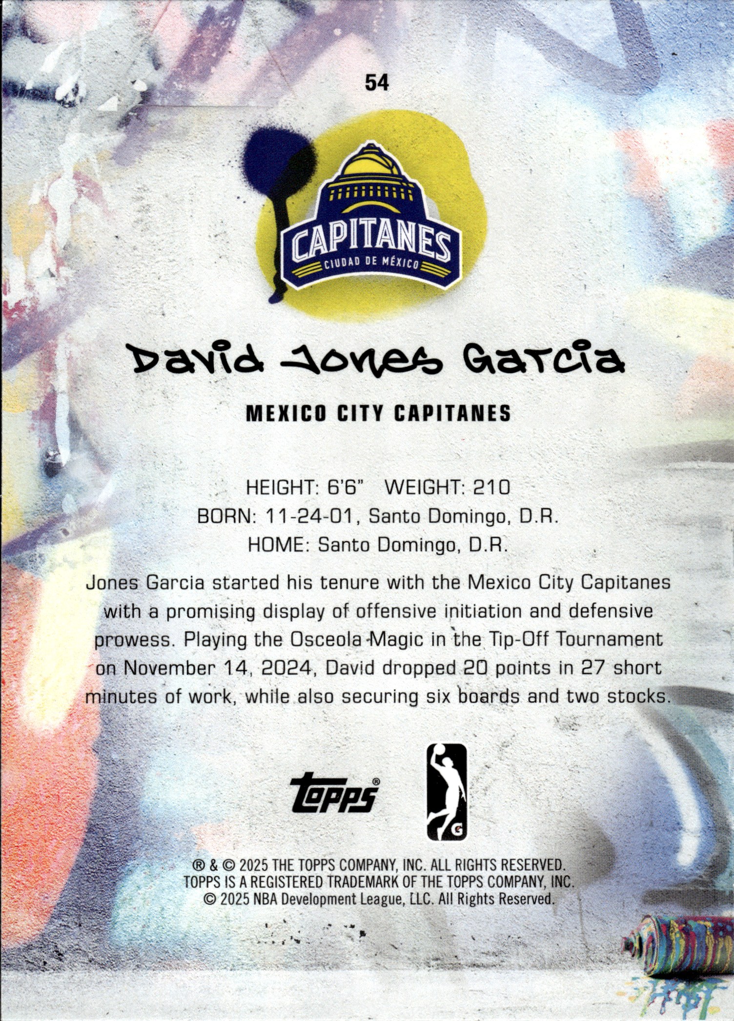 David Jones García - Topps G League Base Set 2024-25, Nr. 54