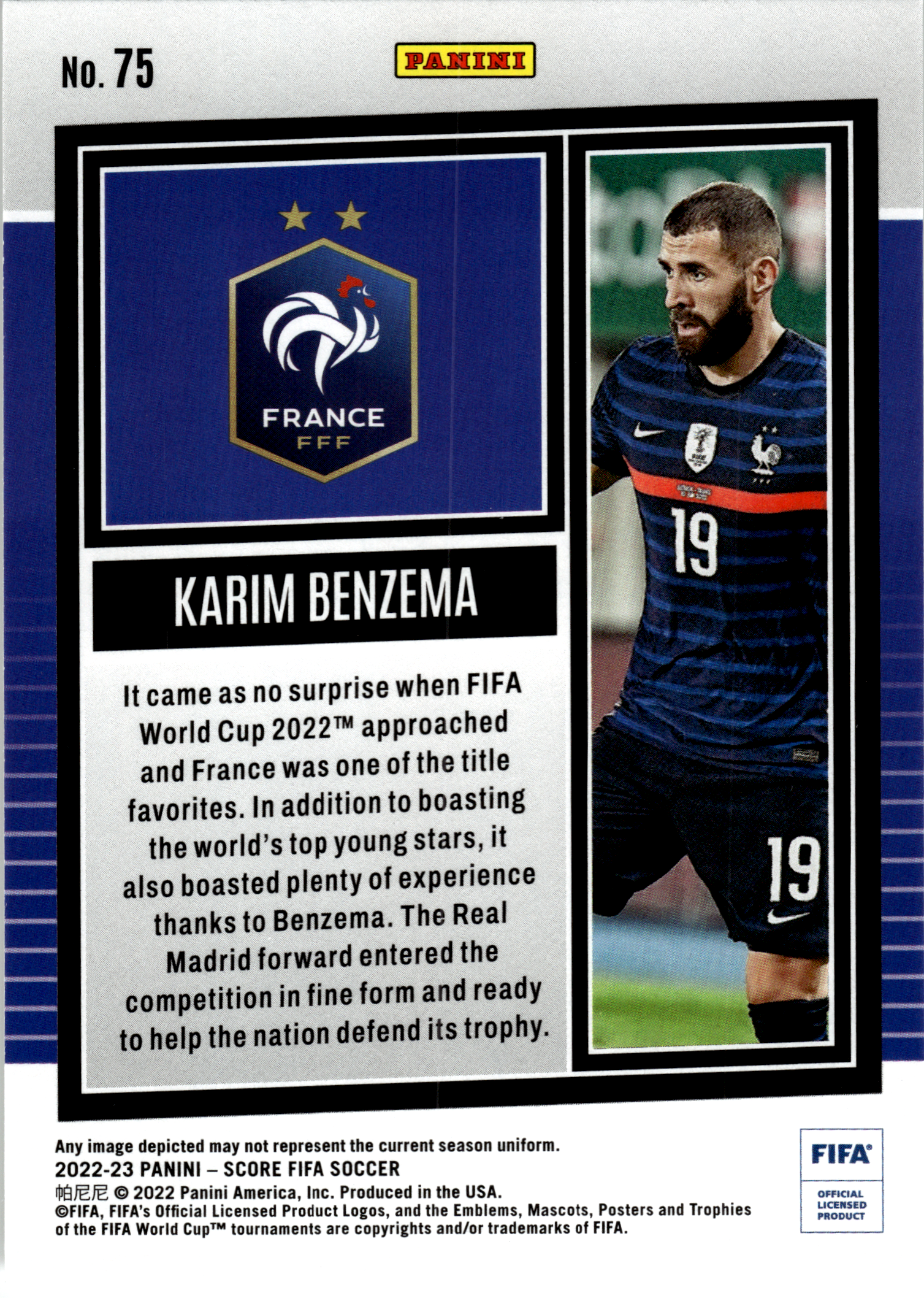 Karim Benzema - Panini Score FIFA Soccer 2022-23, Nr. 75