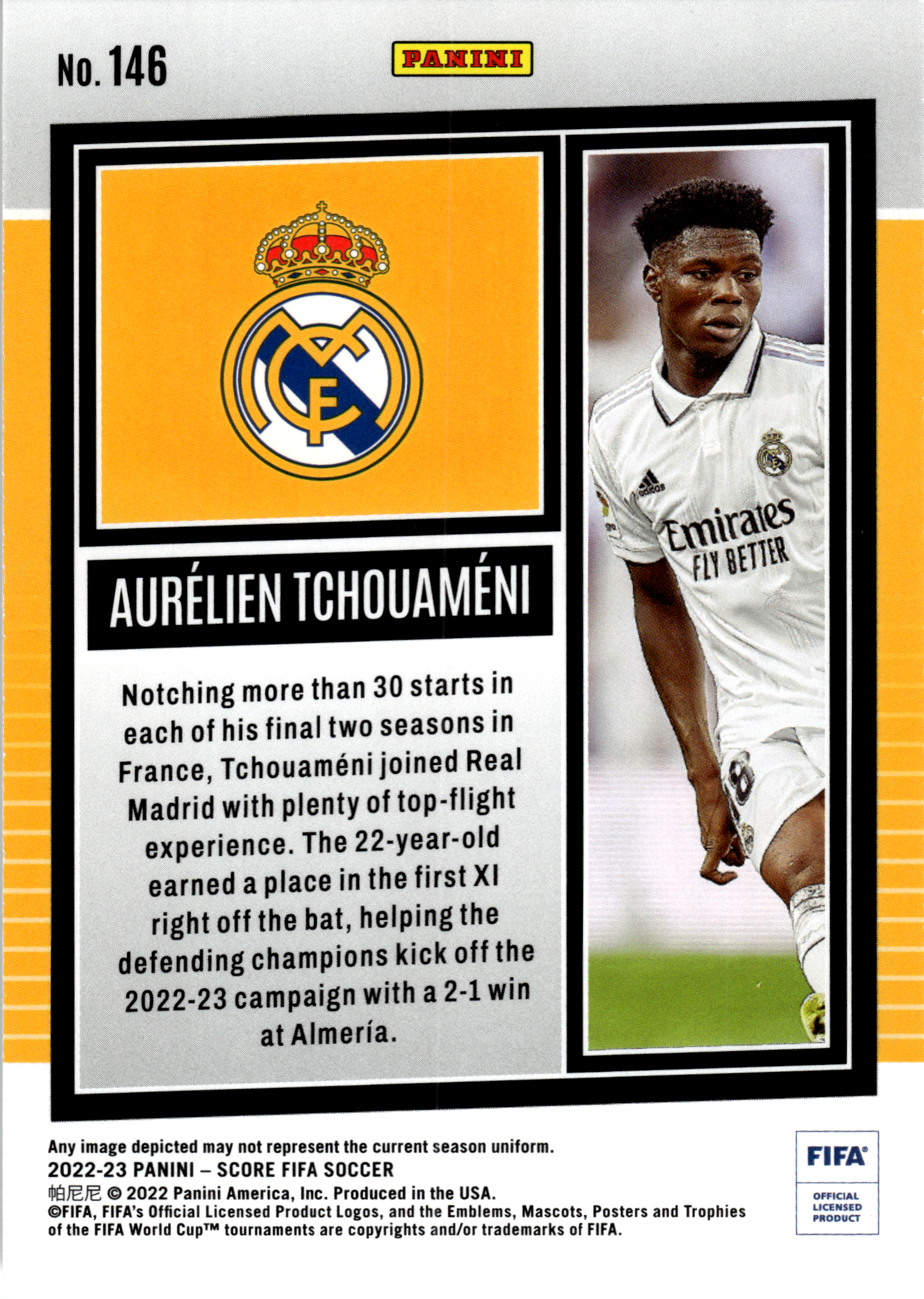 Aurélien Tchouaméni - Panini Score FIFA Soccer 2022-23, Nr. 146
