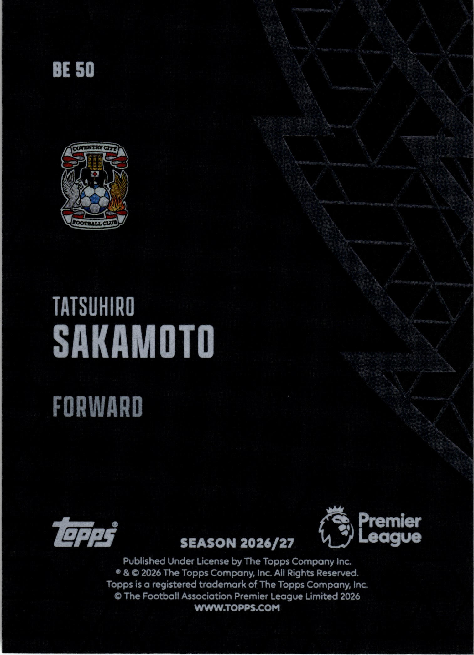 Tatsuhiro Sakamoto - Topps Flagship Premier League Black Edge Edition 2026-27, Nr. BE 50 – Insert