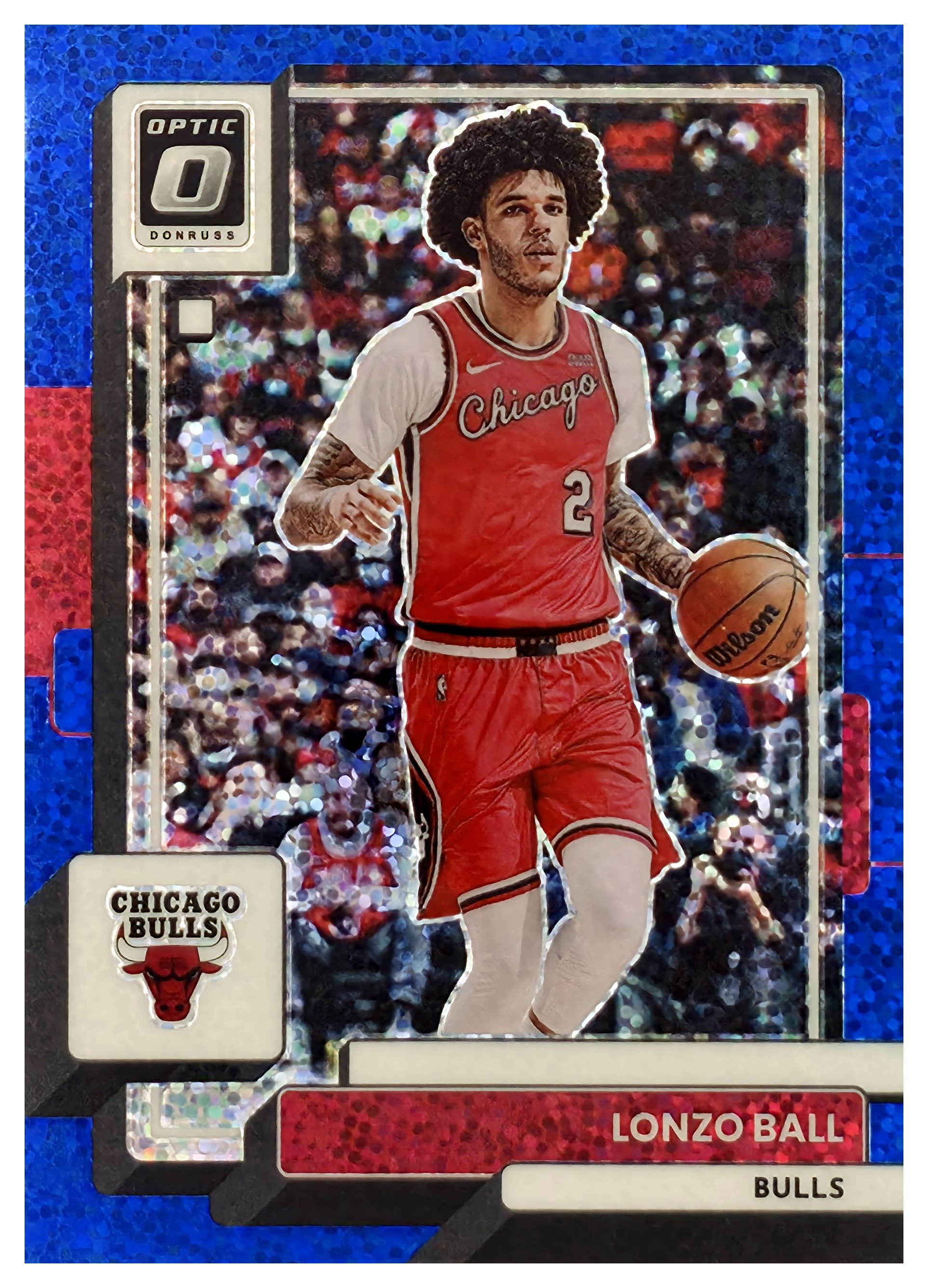 Lonzo Ball - Panini Donruss Optic Base Set 2022-23, Nr. 58 – Nummeriert, Blue Sparkle (Art.-Nr. SG108787)