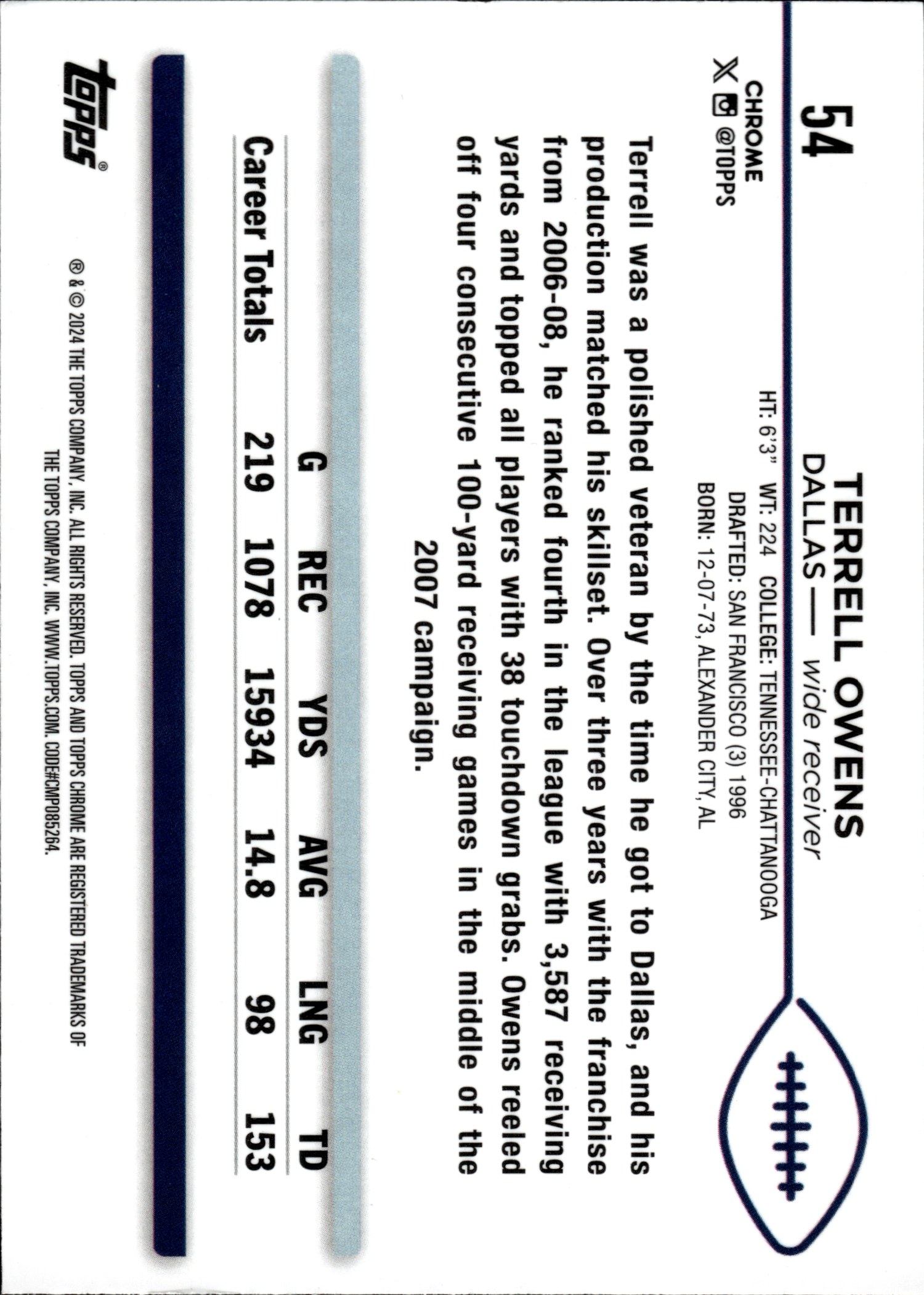 Terrell Owens - Topps Chrome Base Set 2024, Nr. 54