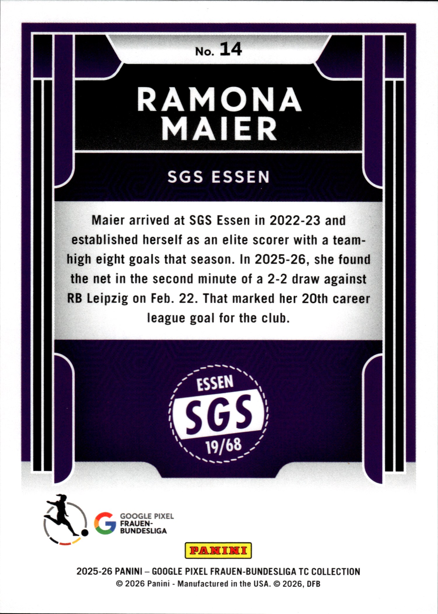 Ramona Maier - Panini Frauen-Bundesliga TC Collection Pure Class 2025-26, Nr. 14 – Insert