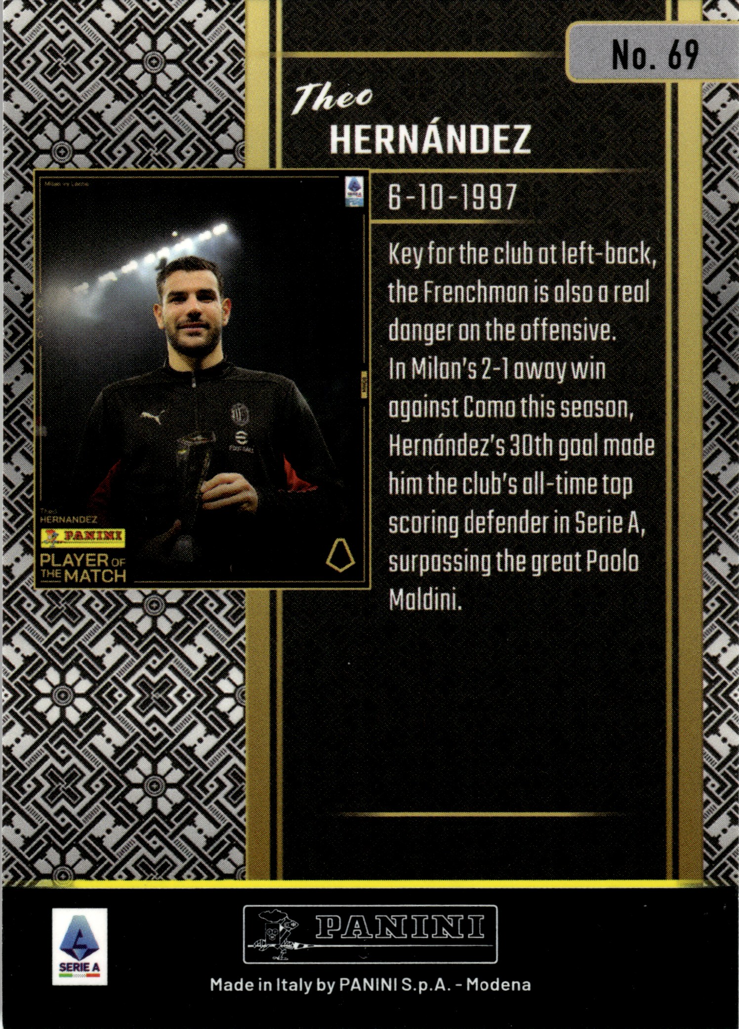 Theo Hernández - Panini Player of the Match Base Set 2024-25, Nr. 69