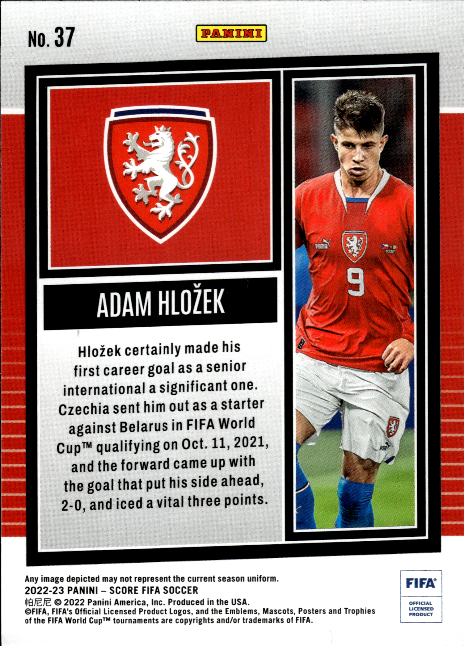Adam Hložek - Panini Score FIFA Soccer 2022-23, Nr. 37