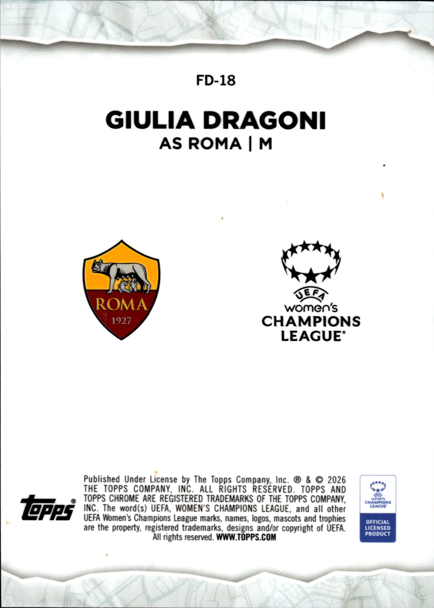 Giulia Dragoni - Topps Chrome UEFA Women's Champions League FD 2025-26, Nr. FD-18 – Insert