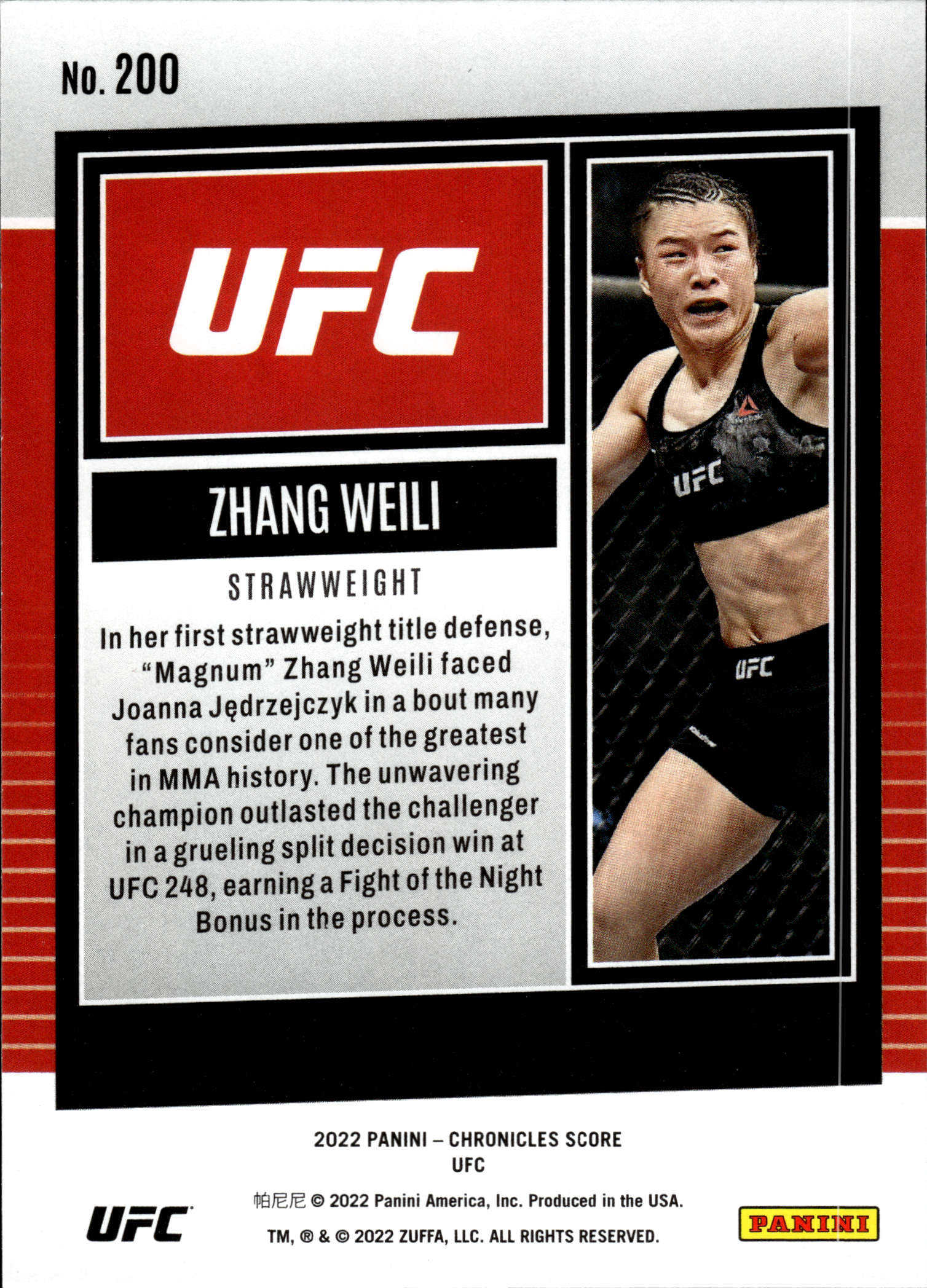 Zhang Weili - Panini Chronicles UFC Score 2022, Nr. 200