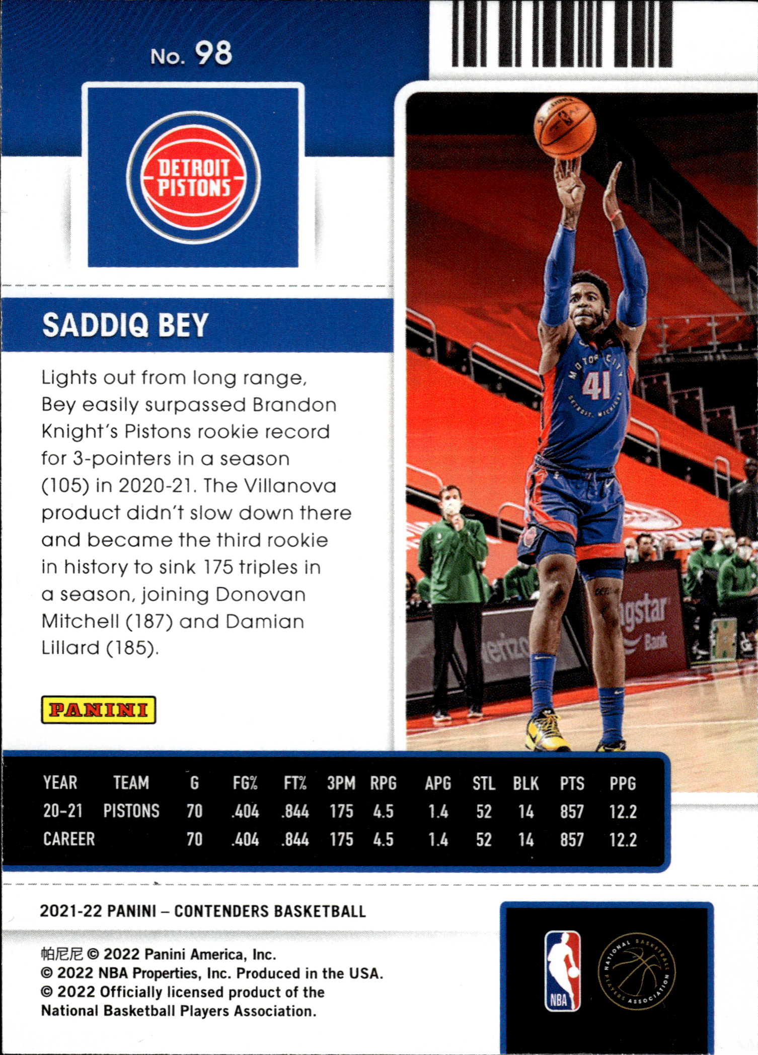 Saddiq Bey - Panini Contenders Season Ticket 2021-22, Nr. 98