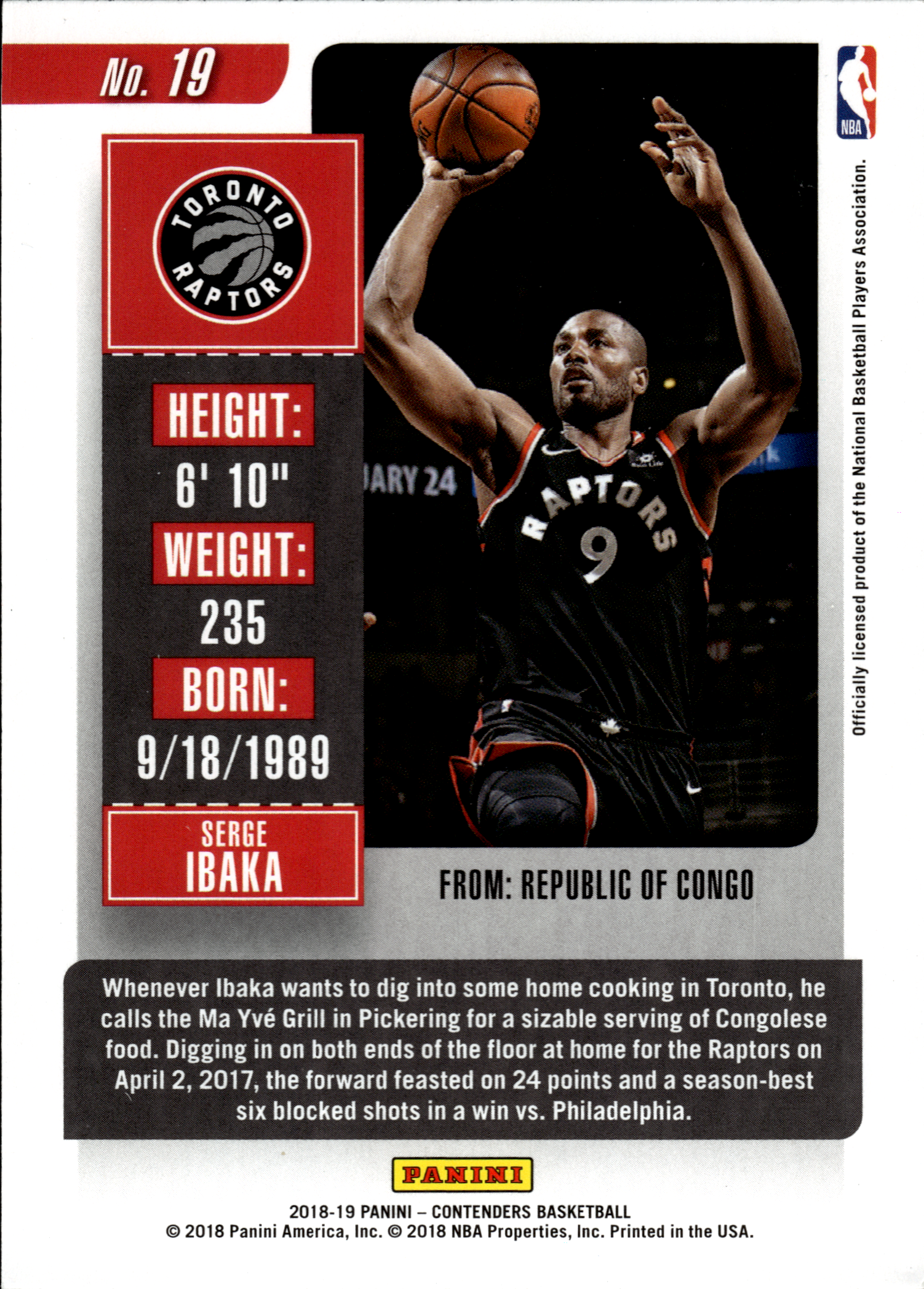 Serge Ibaka - Panini Contenders Season Ticket 2018-19, Nr. 19