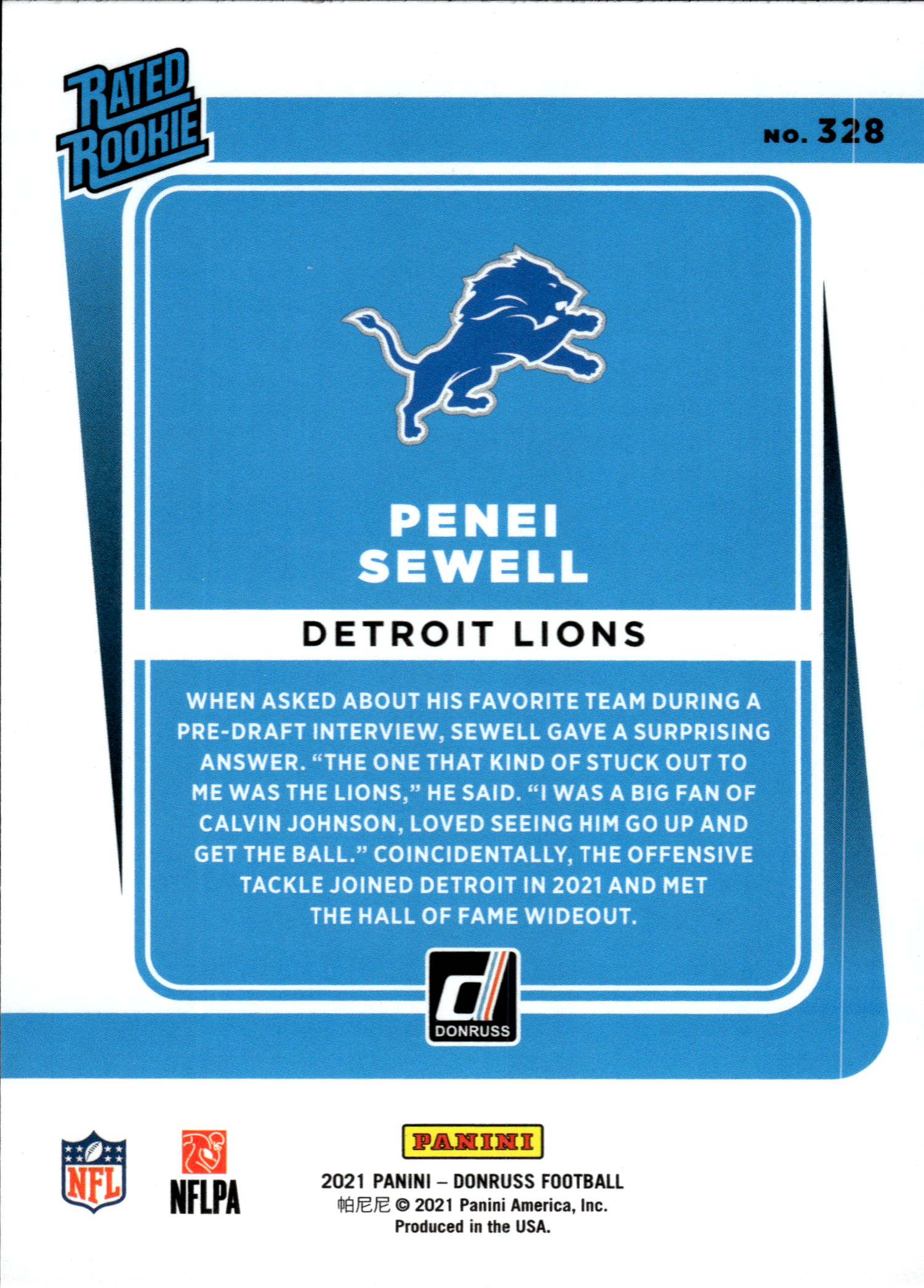 Penei Sewell - Panini Donruss Base Set 2021, Nr. 328 – Rookie Card