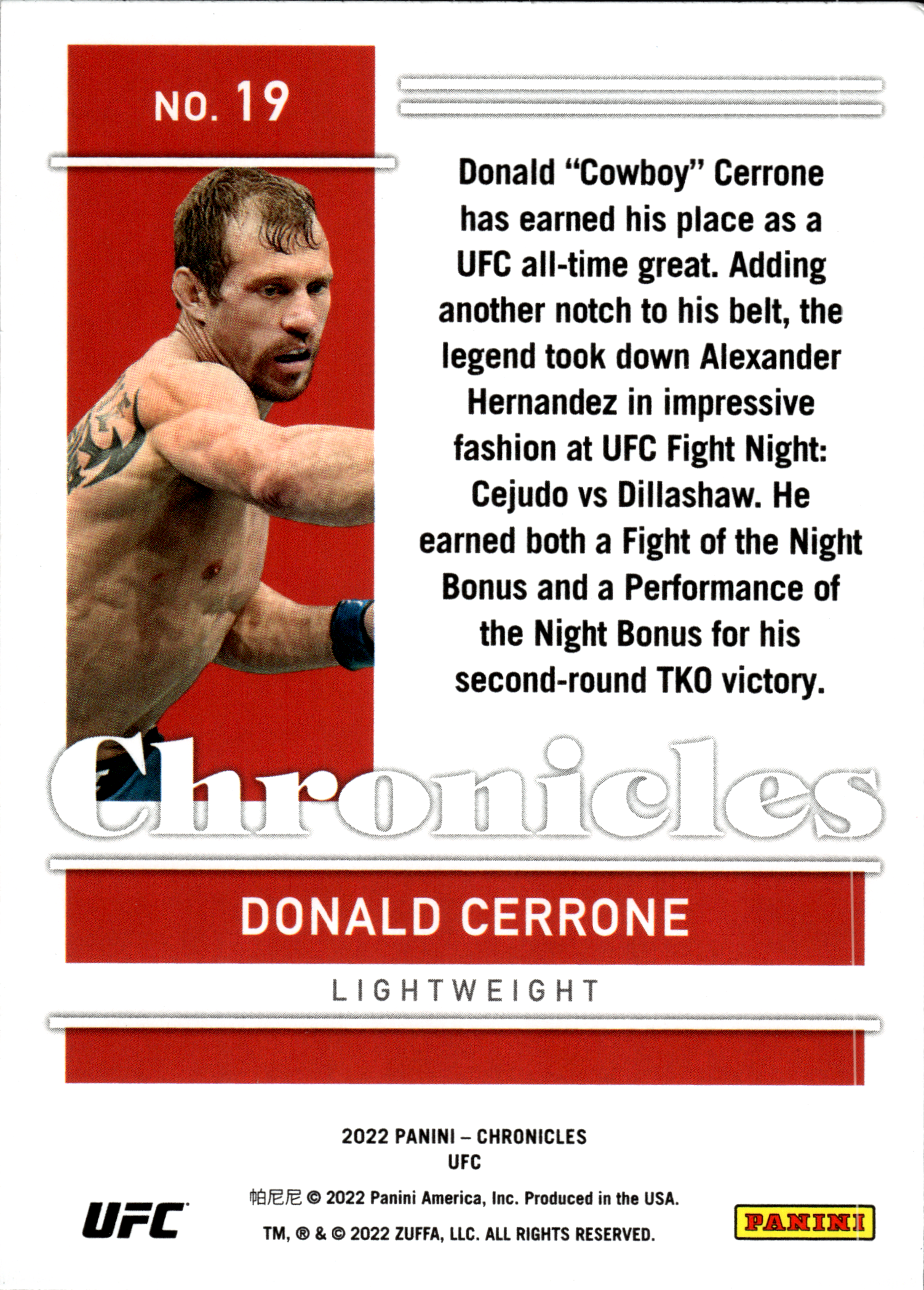 Donald Cerrone - Panini Chronicles UFC Base Set 2022, Nr. 19