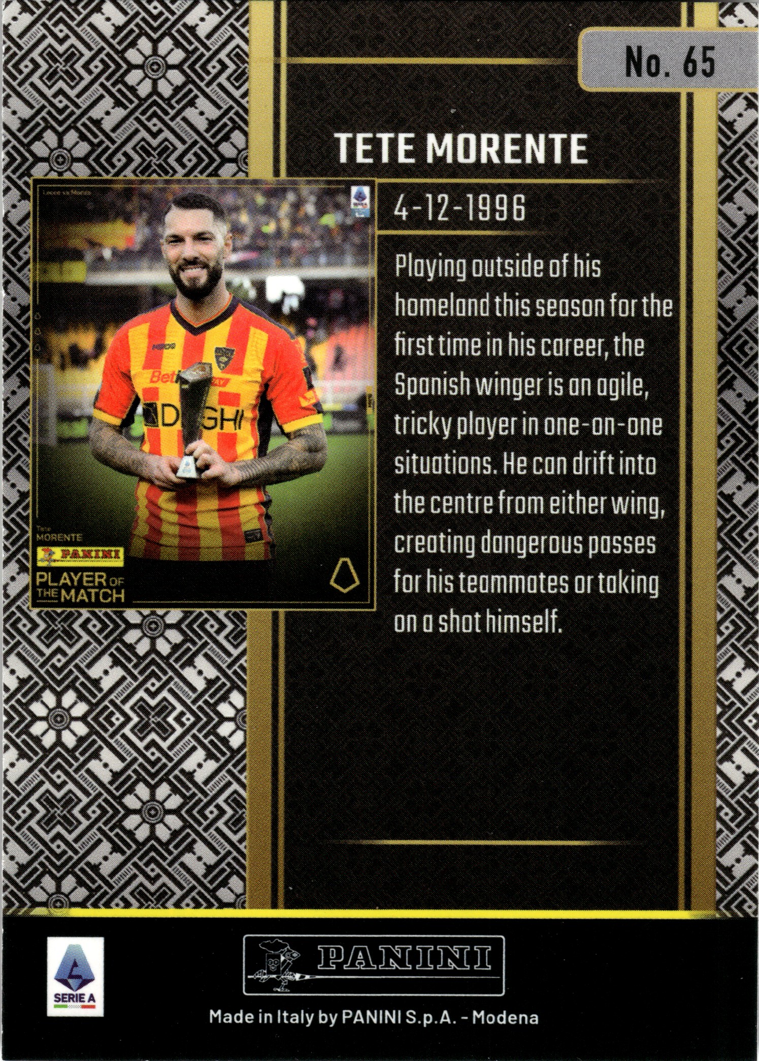 Tete Morente - Panini Player of the Match Base Set 2024-25, Nr. 65