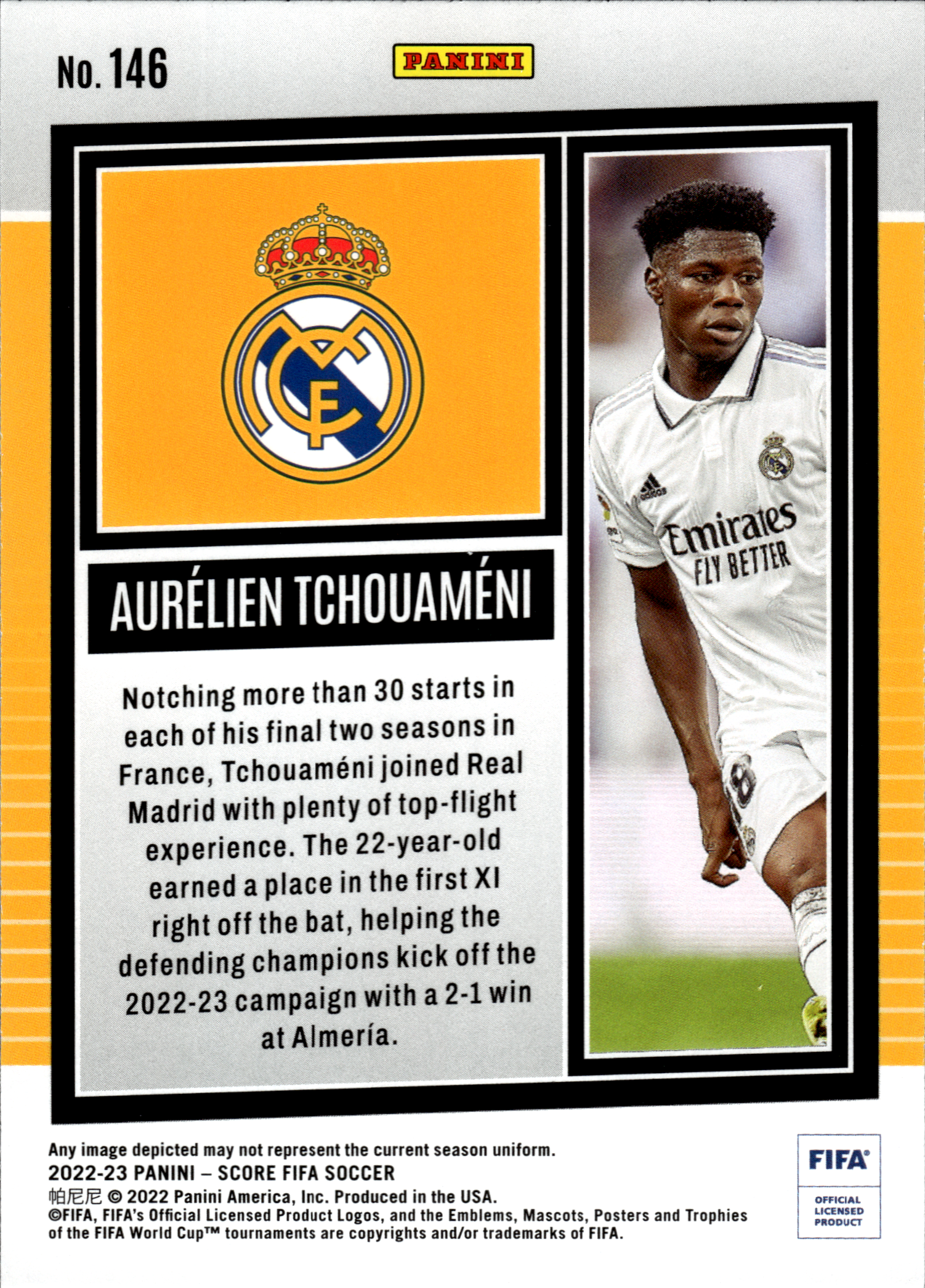 Aurélien Tchouaméni - Panini Score FIFA Soccer 2022-23, Nr. 146