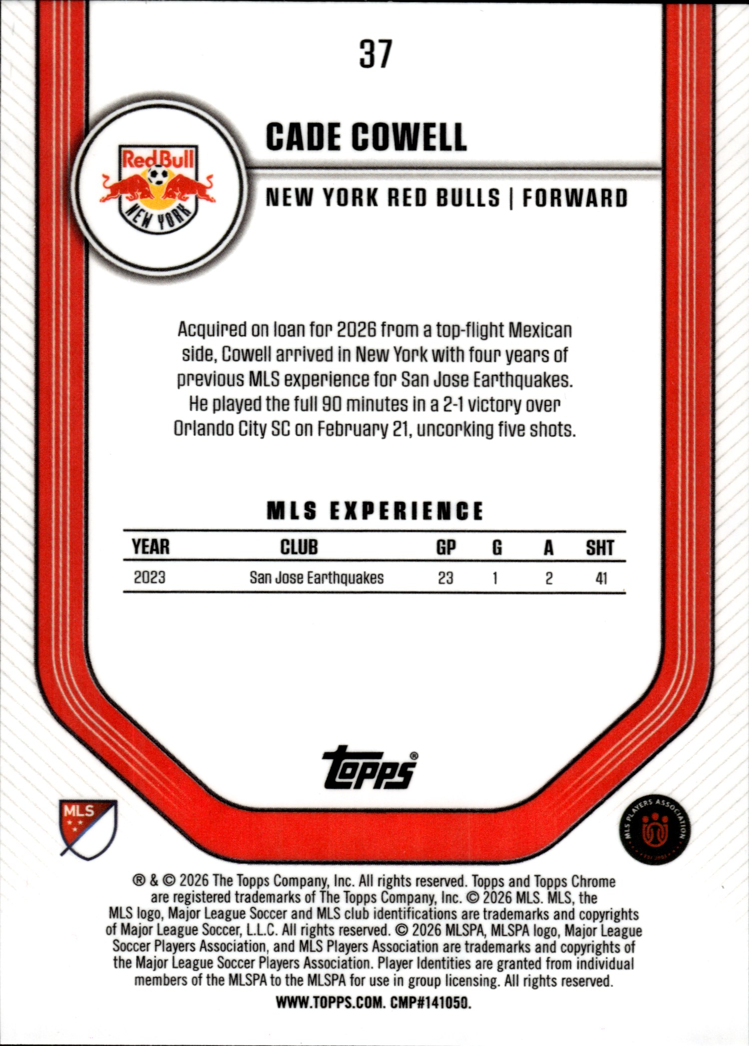Cade Cowell - Topps Chrome MLS Base Set 2026, Nr. 37