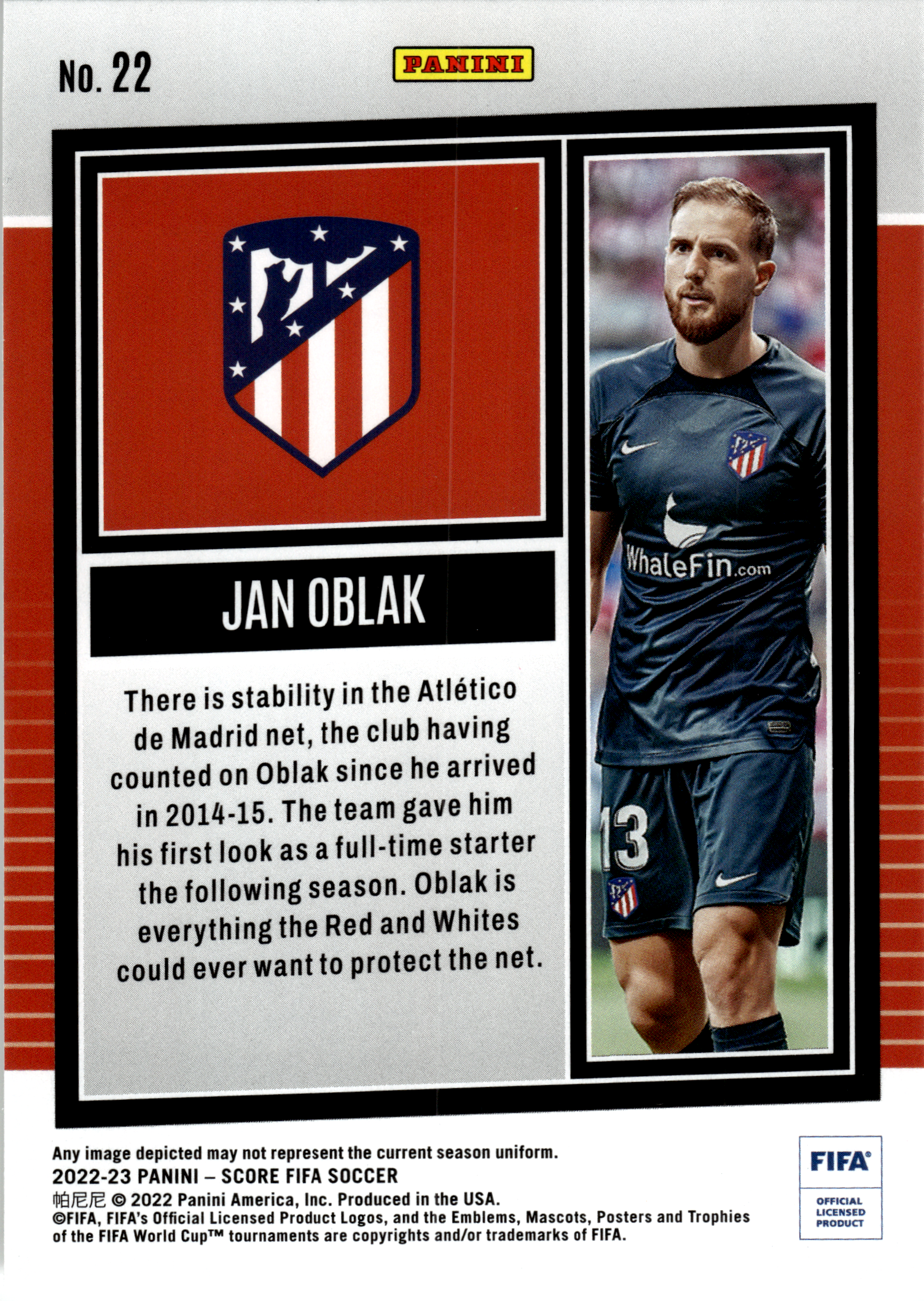 Jan Oblak - Panini Score FIFA Soccer 2022-23, Nr. 22