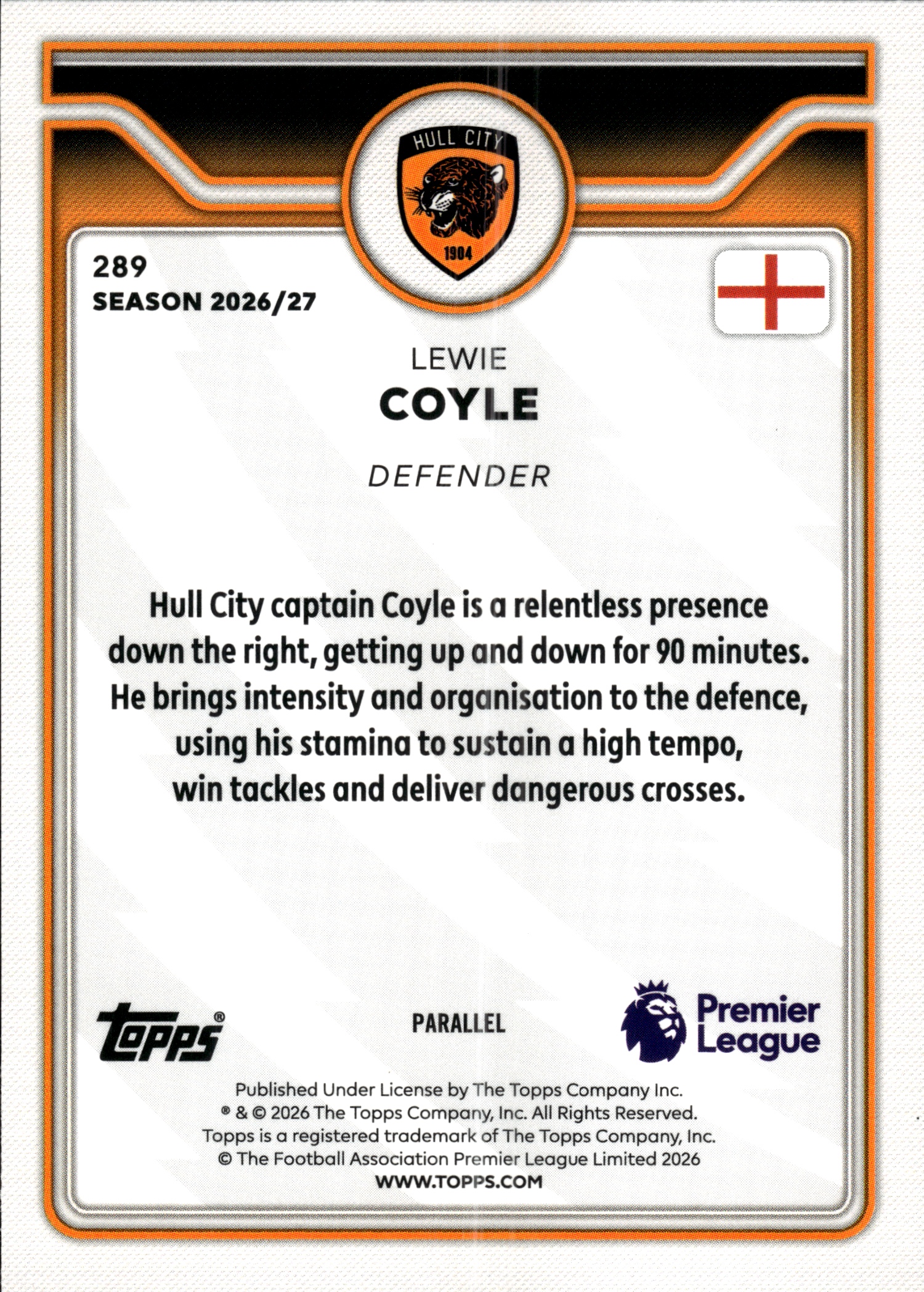 Lewie Coyle - Topps Flagship Premier League Base Set 2026-27, Nr. 289 – Premier League Parallel
