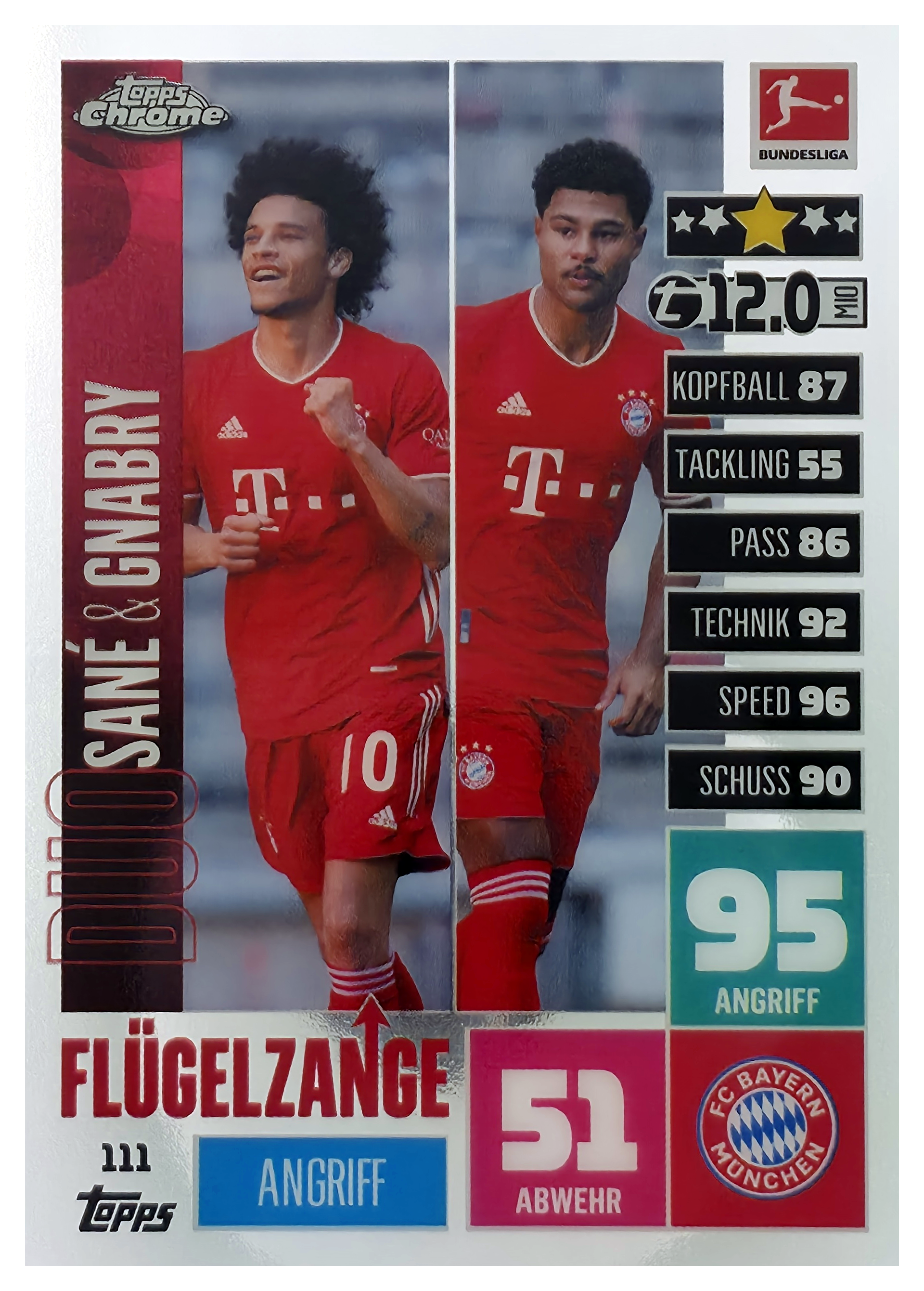 Leroy Sané & Serge Gnabry - Topps Chrome Match Attax Bundesliga Flügelzange 2020-21, Nr. 111 (Art.-Nr. SG106425)