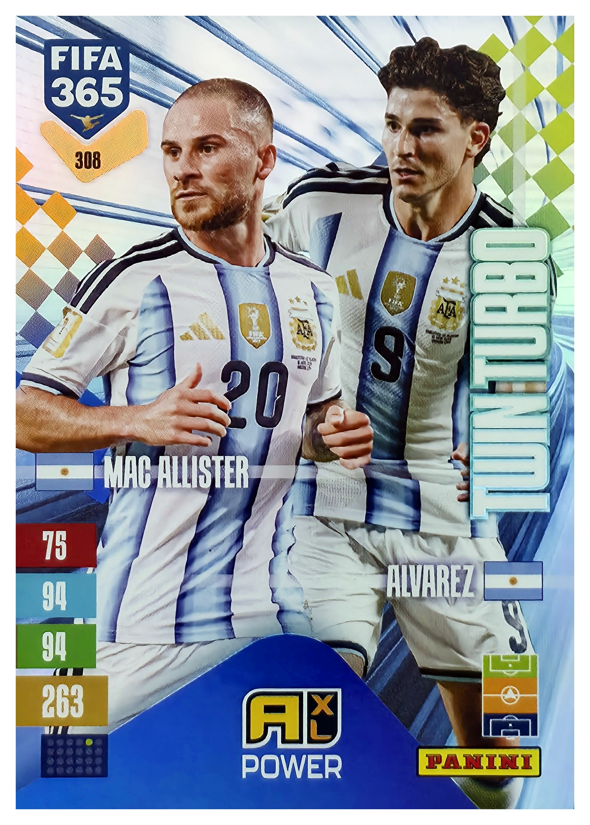 Alexis Mac Allister / Julián Álvarez - Panini Adrenalyn XL FIFA 365 Twin Turbo 2026-27, Nr. 308 – Insert (Art.-Nr. SG110434)