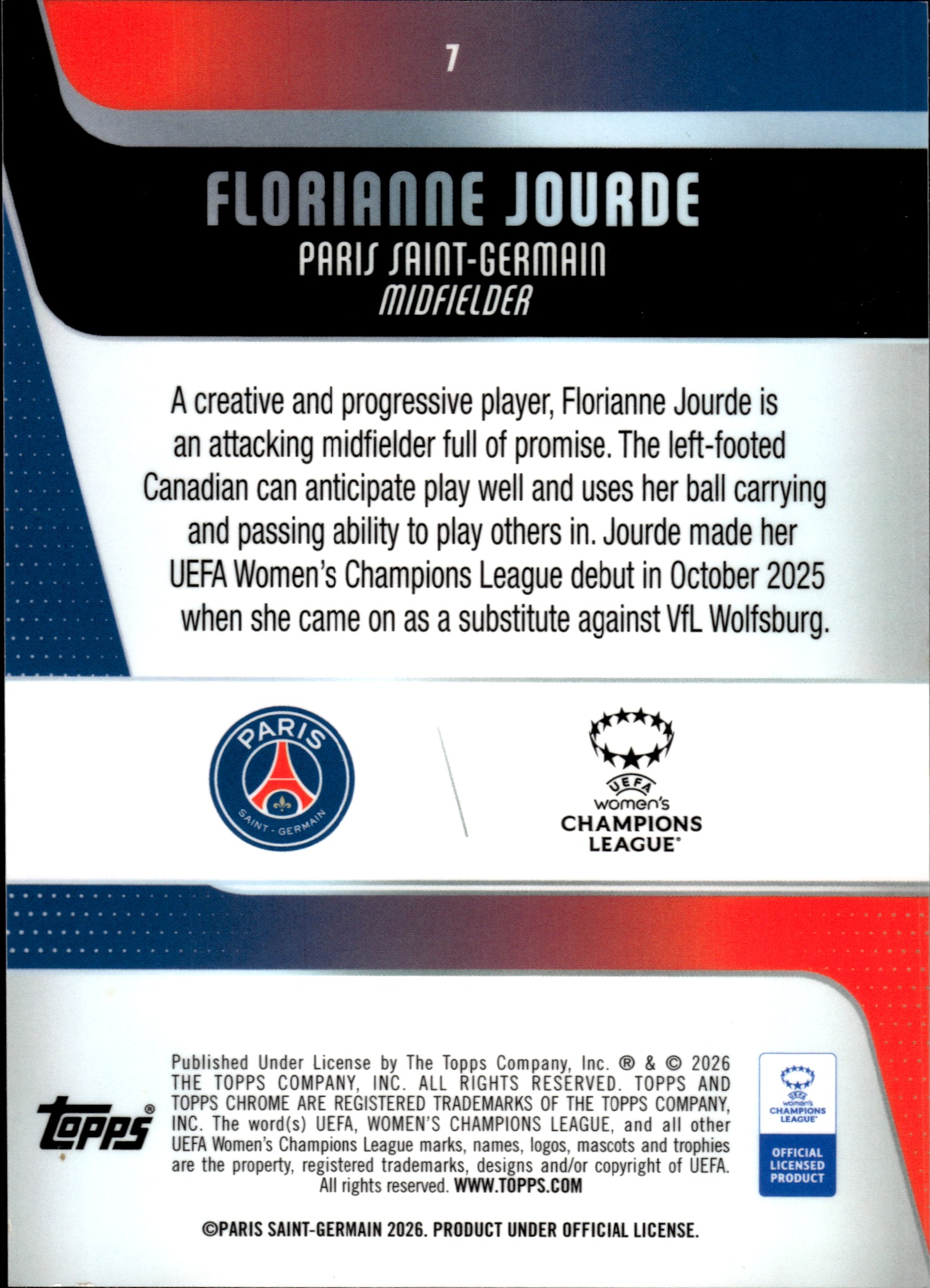 Florianne Jourde - Topps Chrome UEFA Women's Champions League Base Set 2025-26, Nr. 7 – Rookie Card