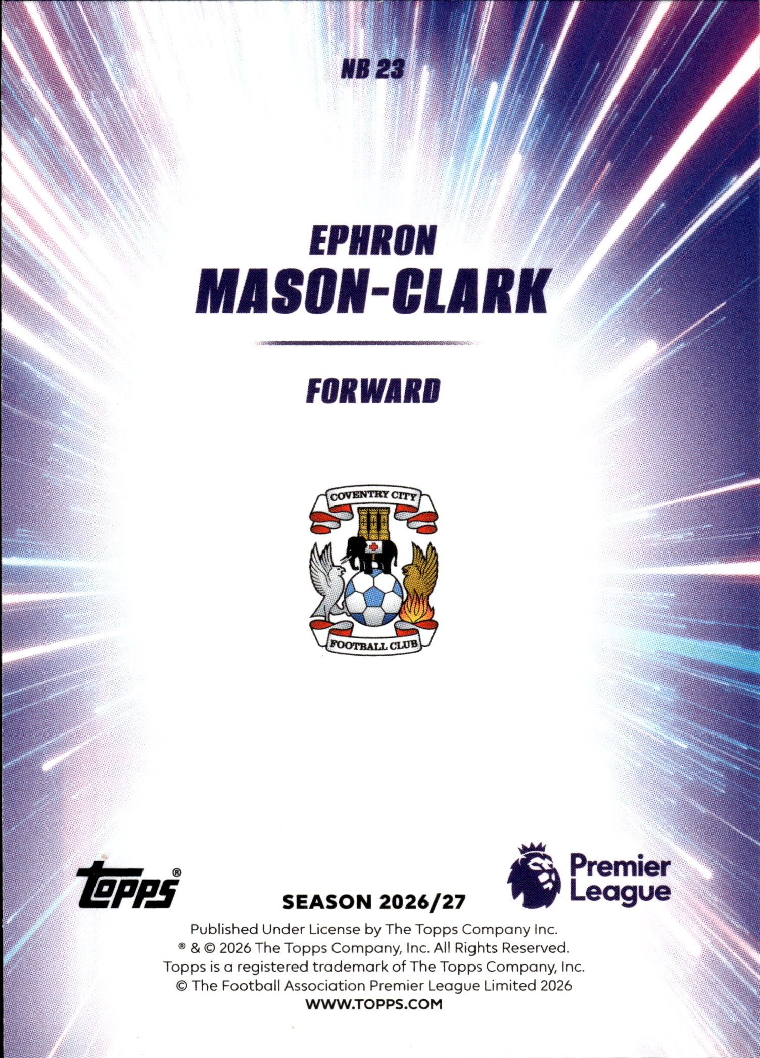 Ephron Mason-Clark - Topps Flagship Premier League Nitro Boost 2026-27, Nr. NB 23 – Rookie Card, Insert