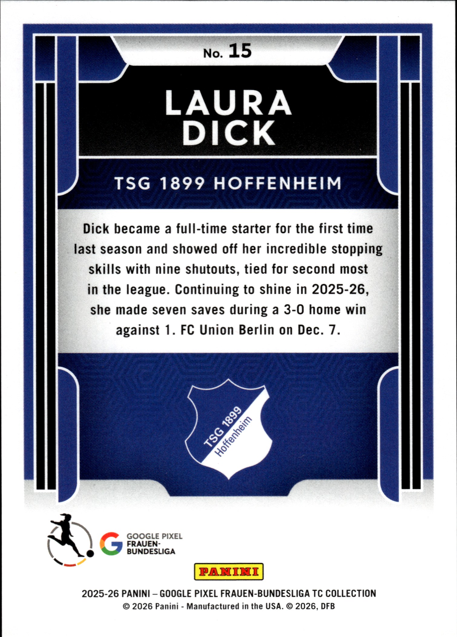 Laura Dick - Panini Frauen-Bundesliga TC Collection Pure Class 2025-26, Nr. 15 – Insert