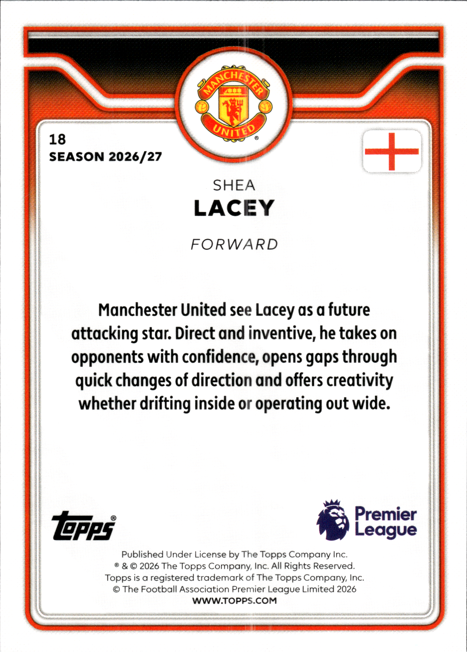Shea Lacey - Topps Flagship Premier League Future Stars 2026-27, Nr. 18