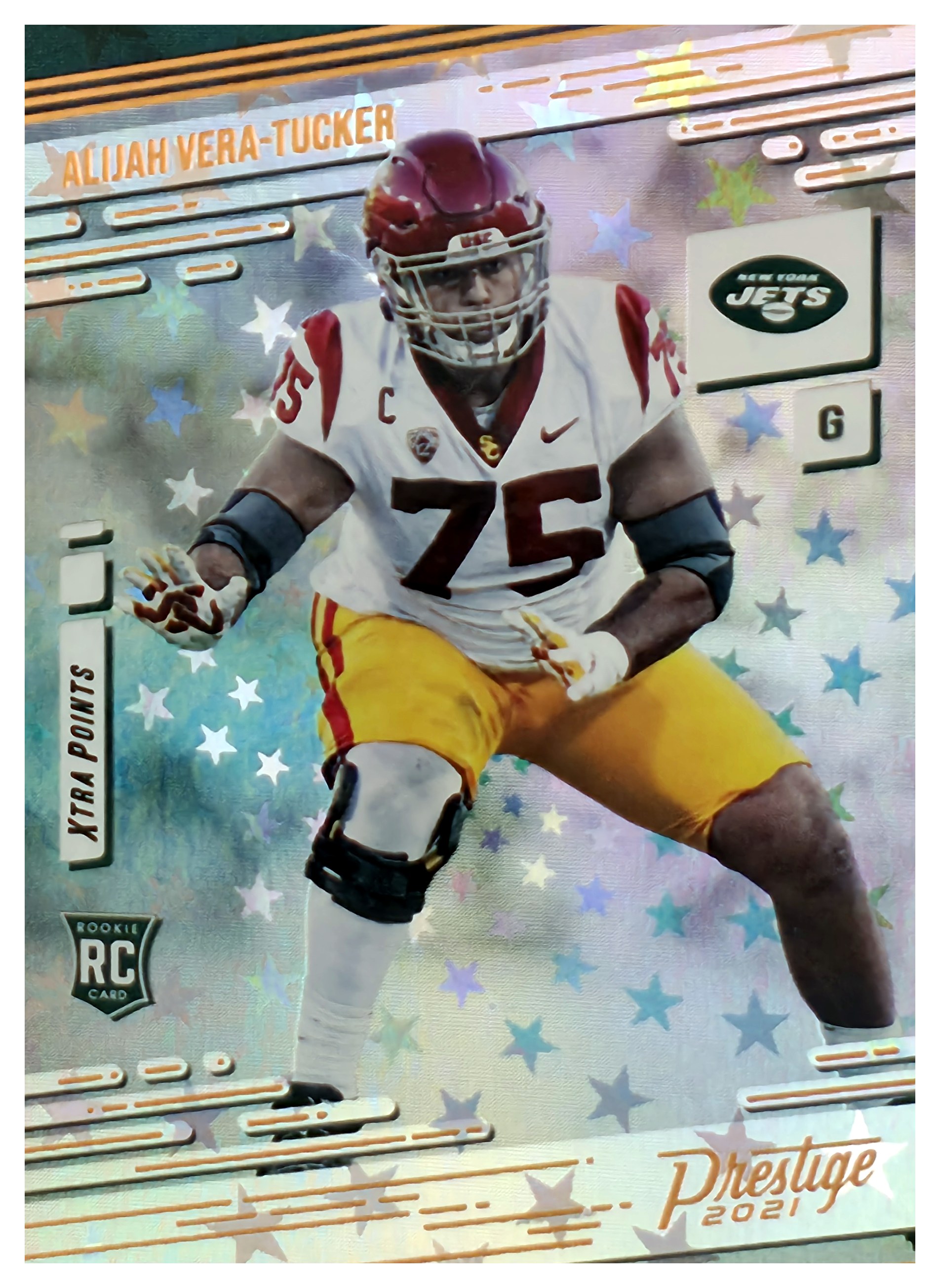 Alijah Vera-Tucker - Panini Prestige Base Set 2021, Nr. 261 – Rookie Card, Xtra Points Astral (Art.-Nr. SG108679)