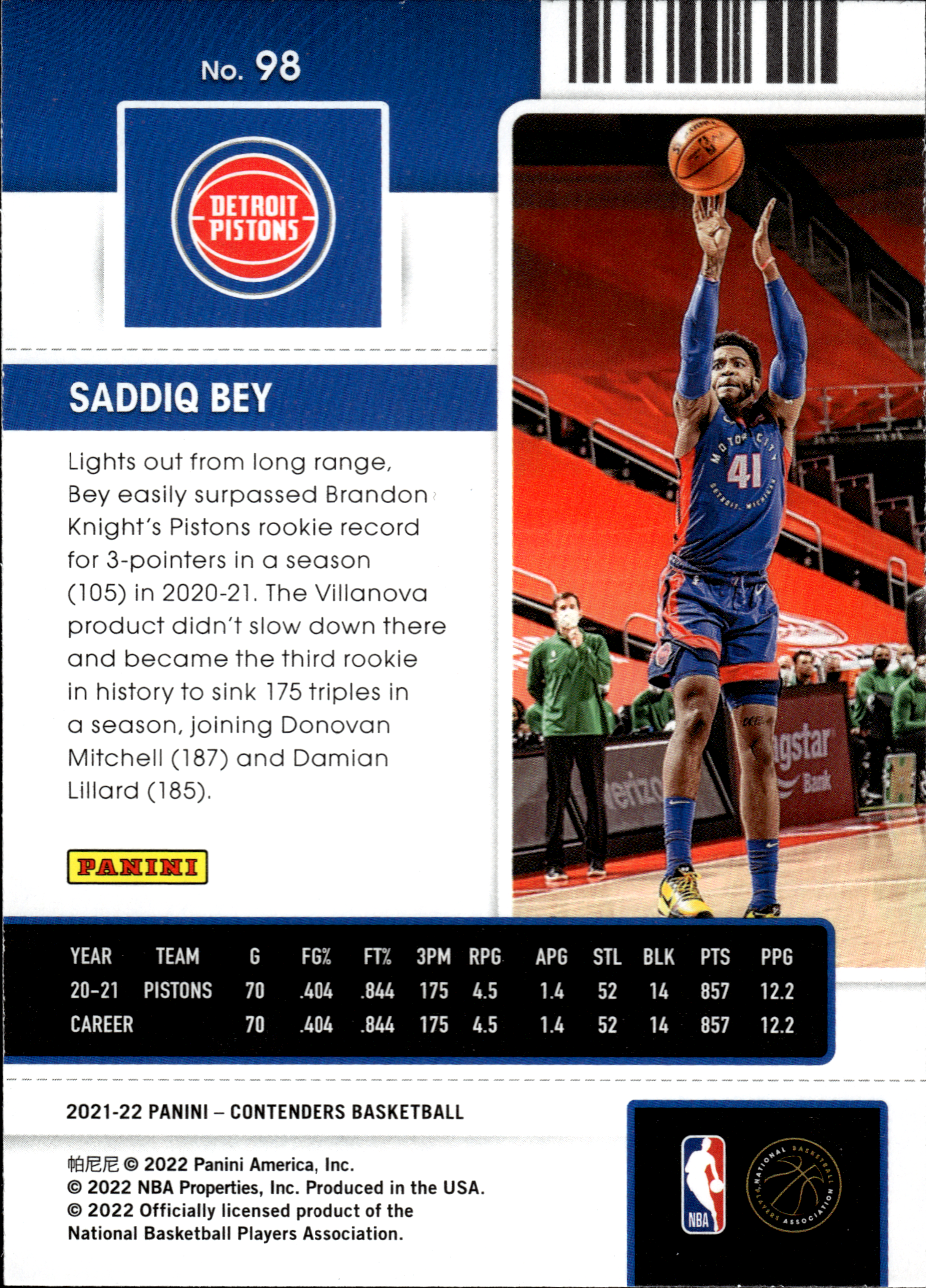 Saddiq Bey - Panini Contenders Season Ticket 2021-22, Nr. 98