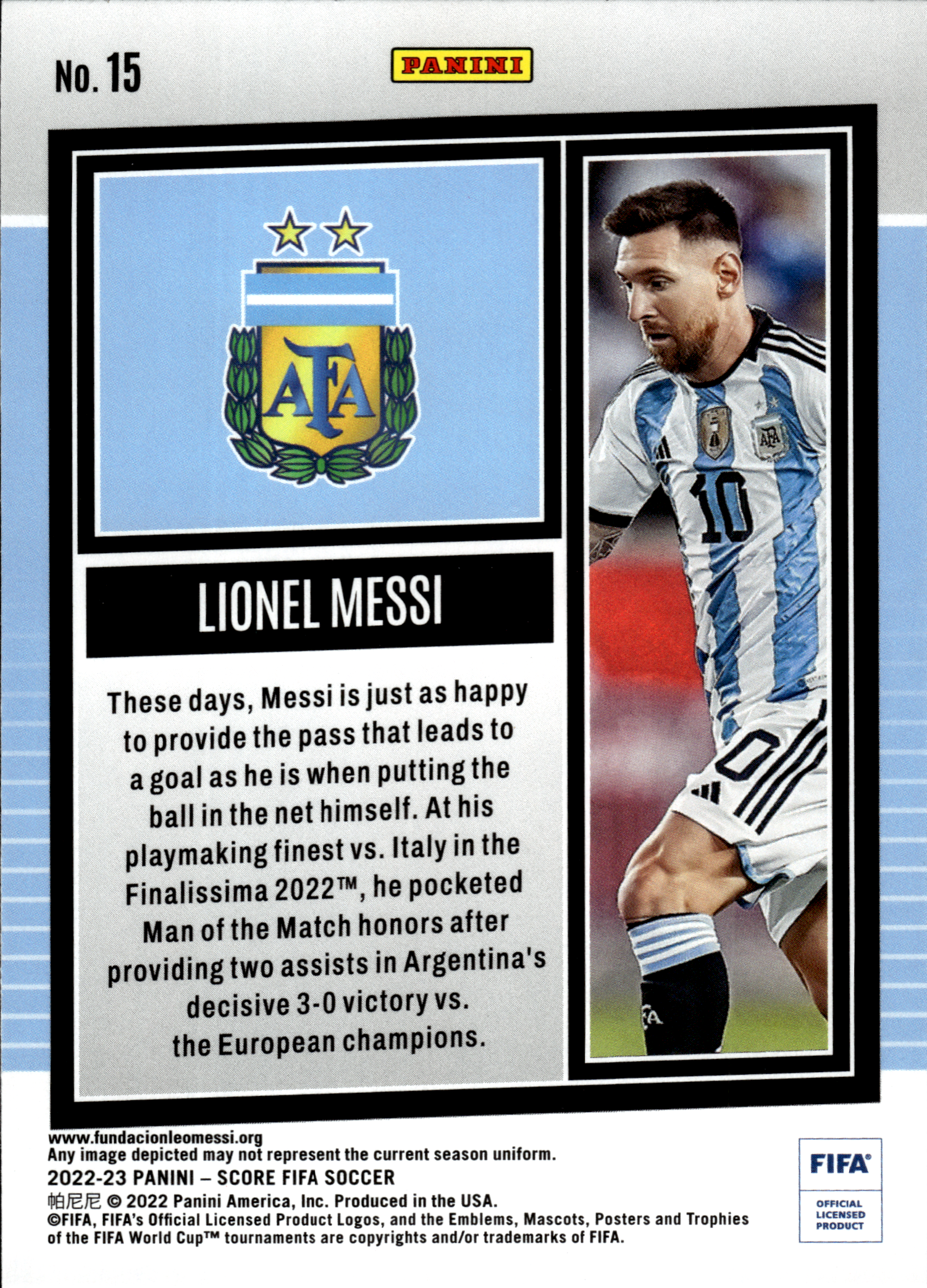 Lionel Messi - Panini Score FIFA Soccer 2022-23, Nr. 15