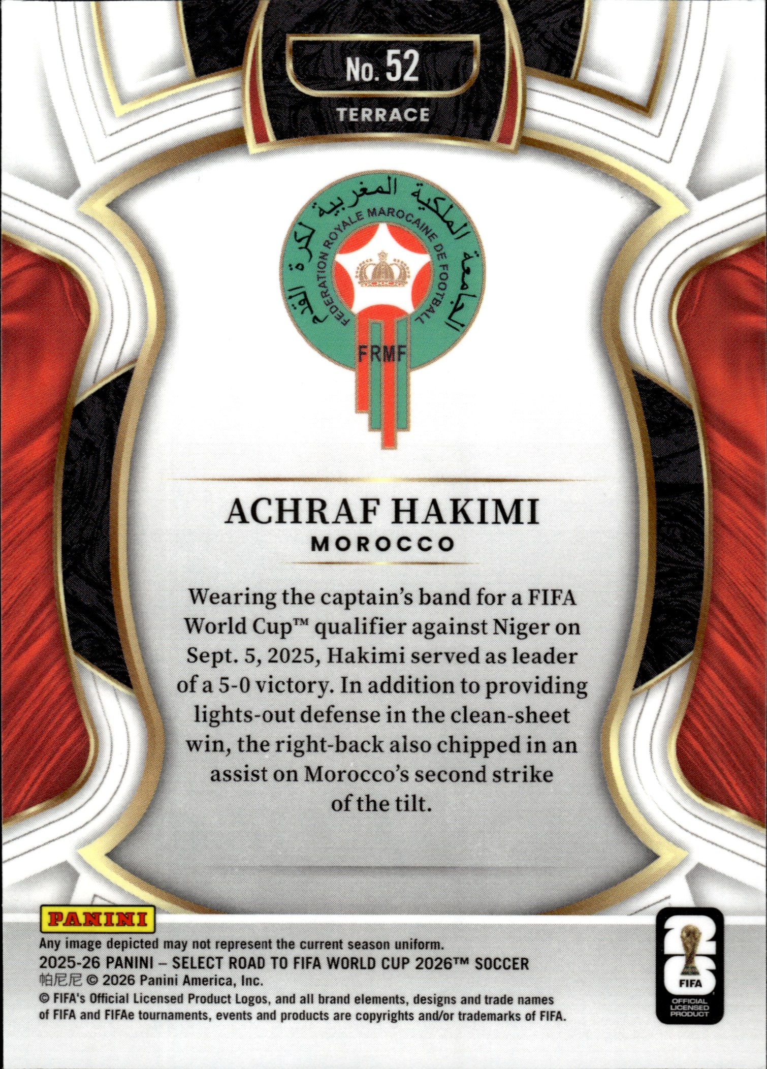 Achraf Hakimi - Panini Select FIFA Road to World Cup Terrace 2025-26, Nr. 52