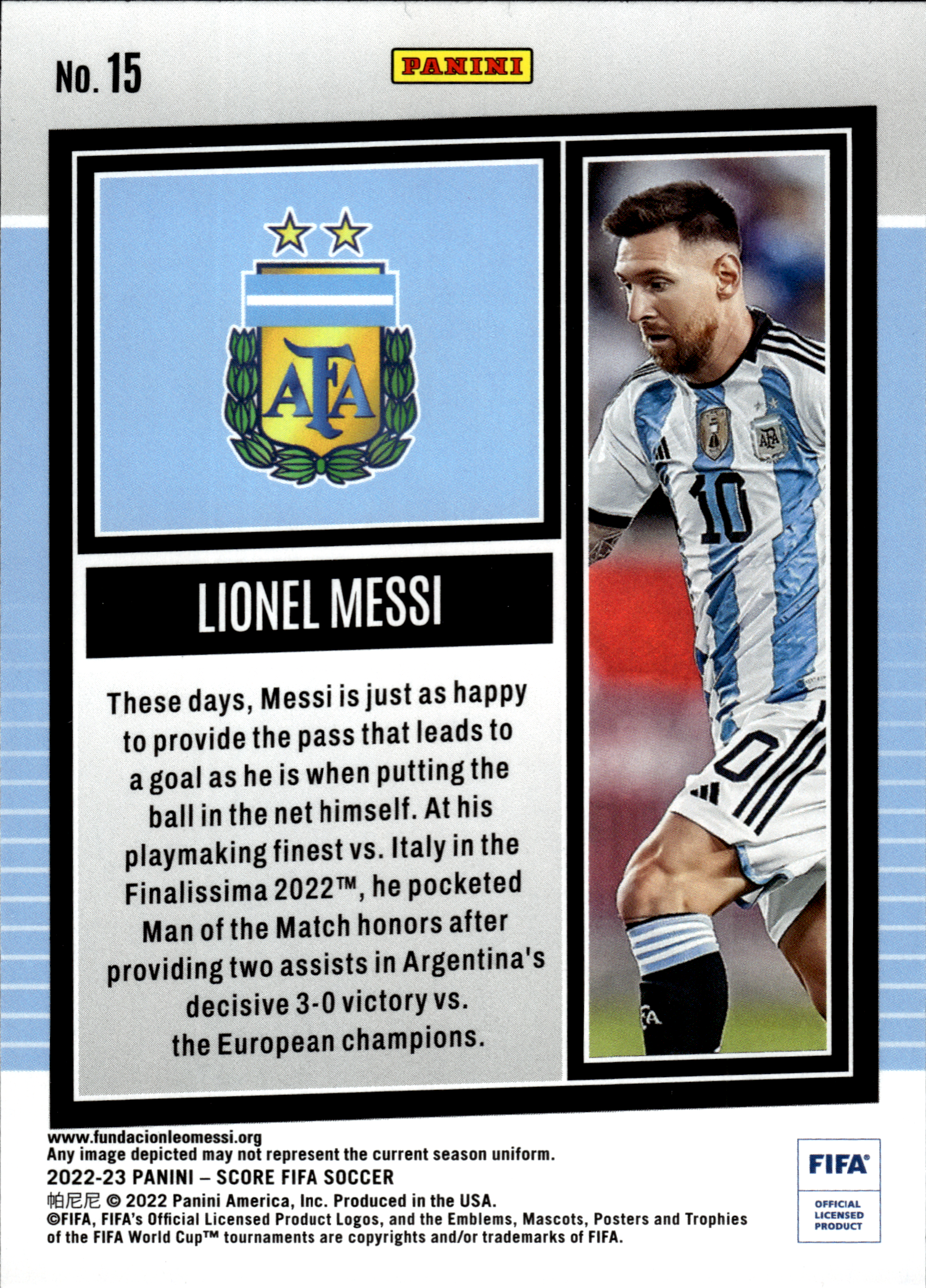 Lionel Messi - Panini Score FIFA Soccer 2022-23, Nr. 15