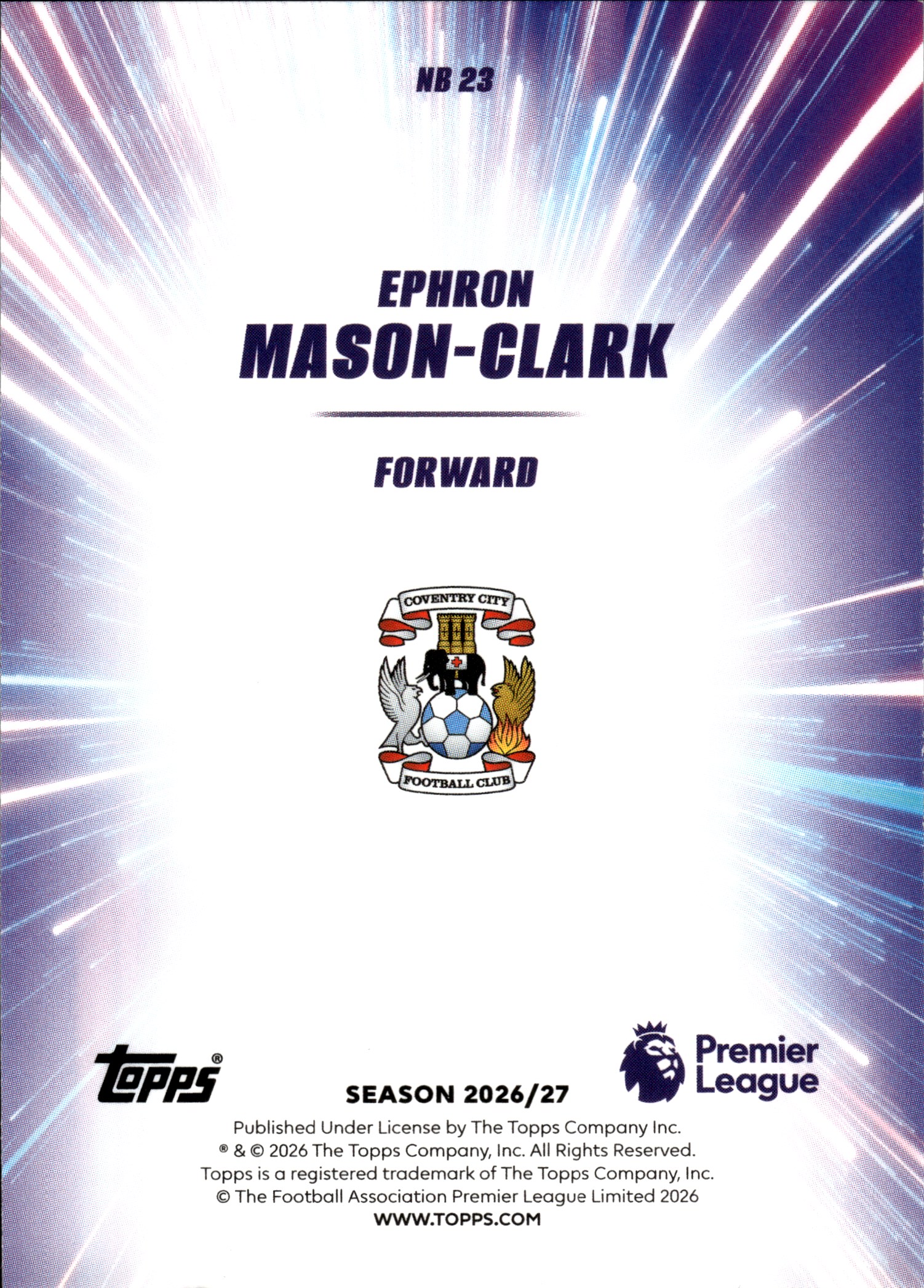 Ephron Mason-Clark - Topps Flagship Premier League Nitro Boost 2026-27, Nr. NB 23 – Rookie Card, Insert
