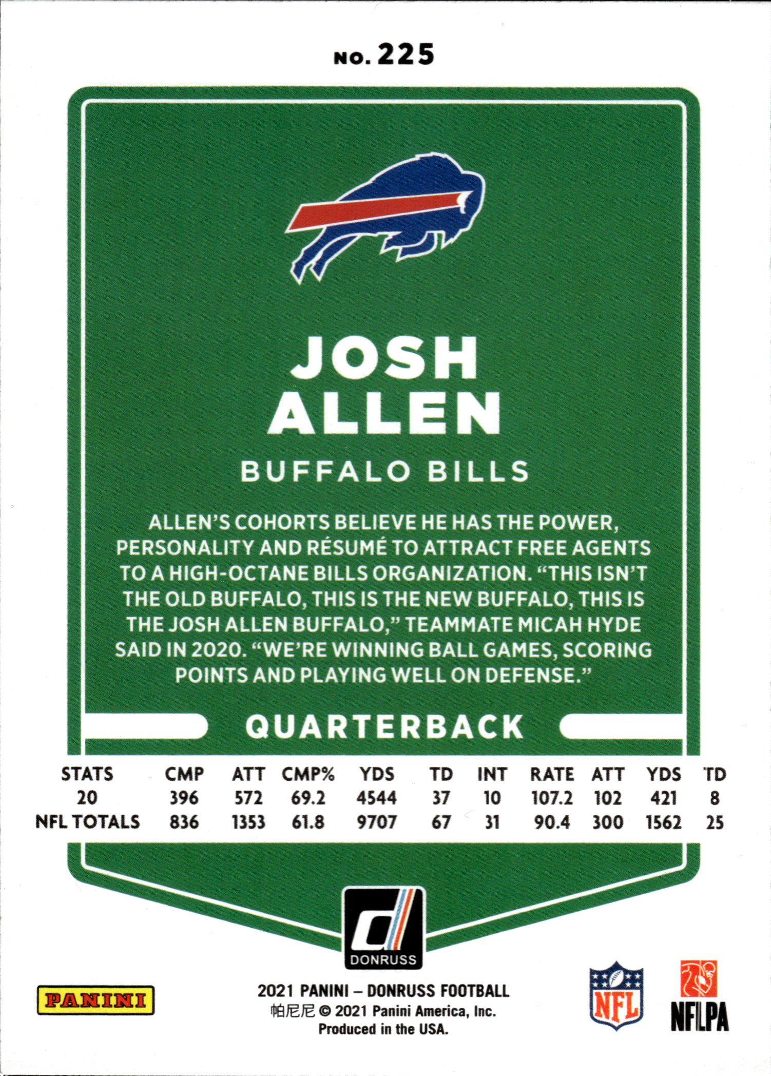 Josh Allen - Panini Donruss Base Set 2021, Nr. 225
