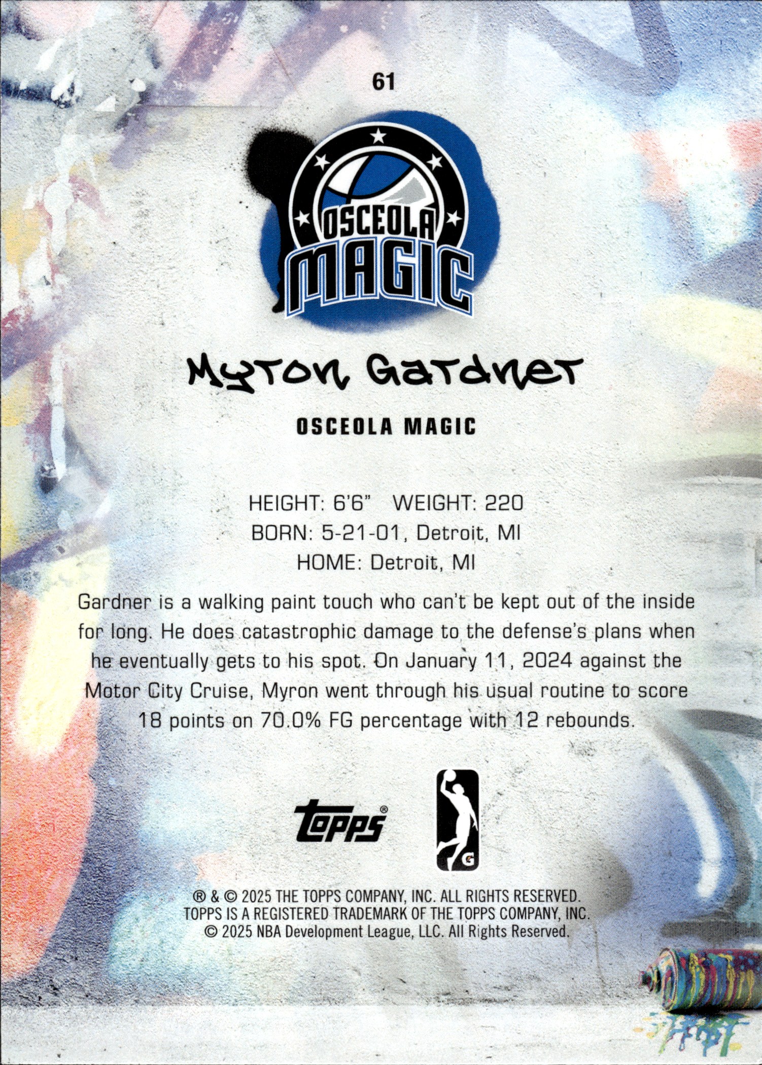 Myron Gardner - Topps G League Base Set 2024-25, Nr. 61