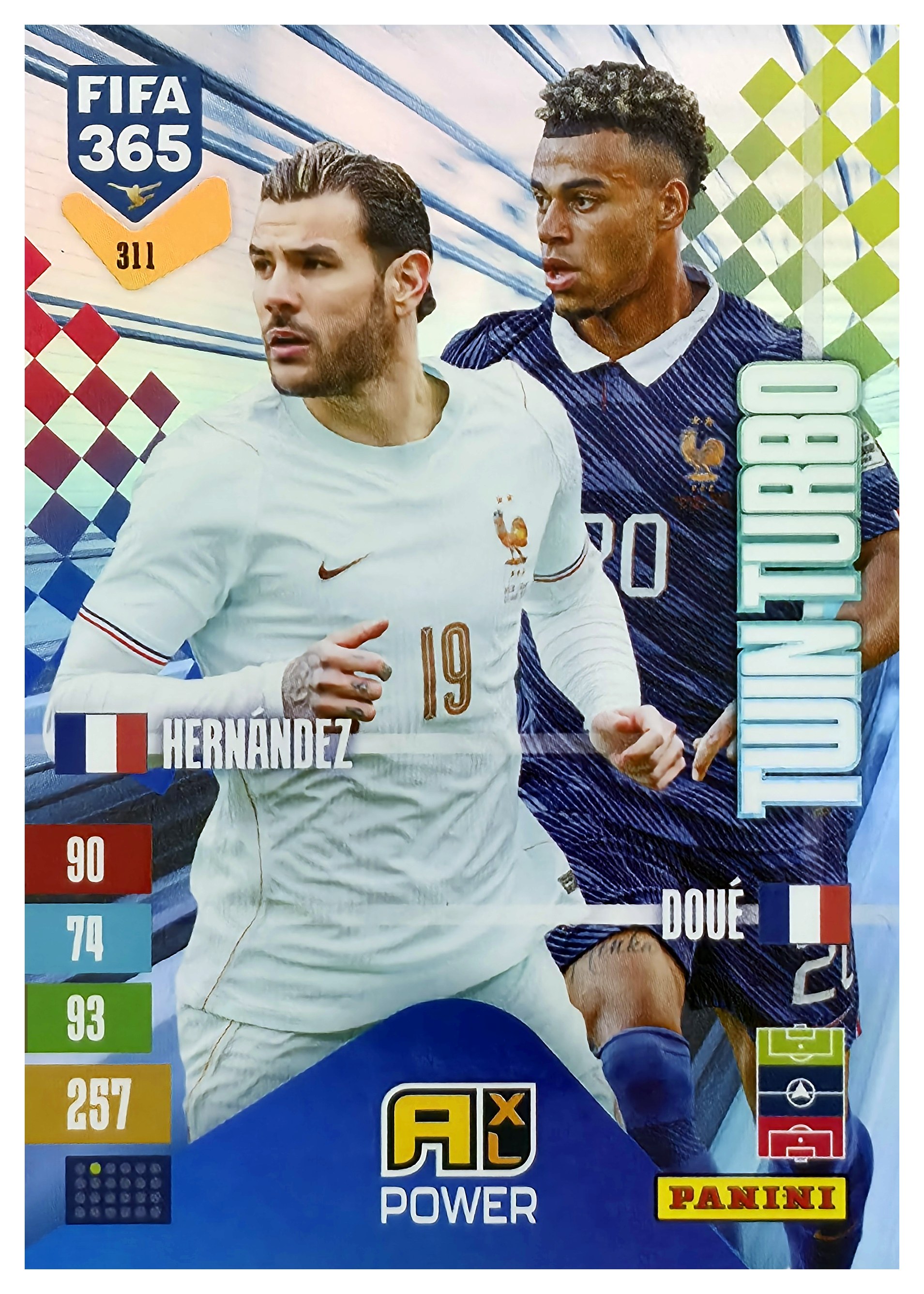 Theo Hernández / Desiré Doué - Panini Adrenalyn XL FIFA 365 Twin Turbo 2026-27, Nr. 311 – Insert (Art.-Nr. SG110444)