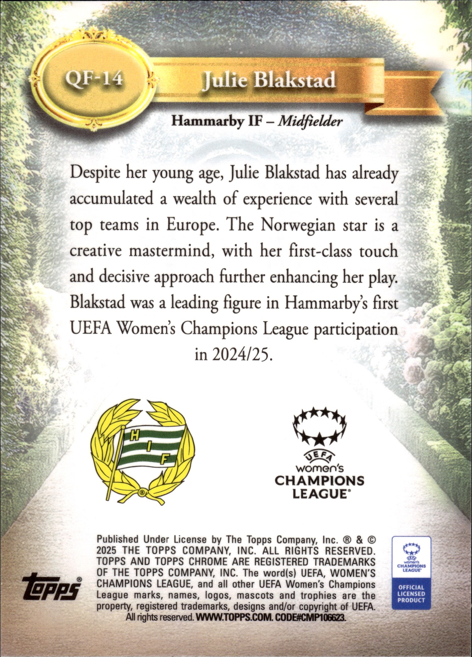 Julie Blakstad - Topps Chrome UEFA Women's Champions League Queens of Football 2025-26, Nr. QF-14 – Rookie Card, Insert