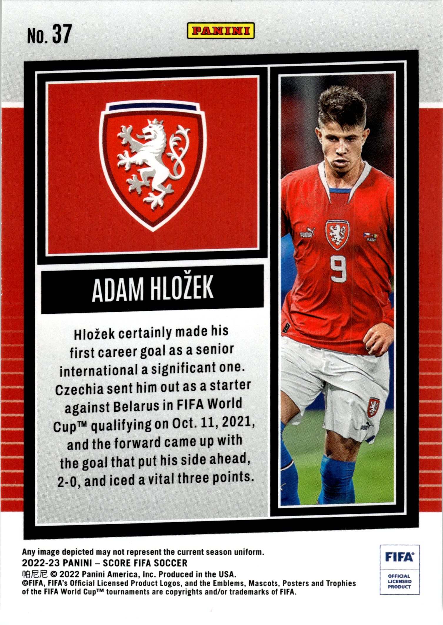 Adam Hložek - Panini Score FIFA Soccer 2022-23, Nr. 37