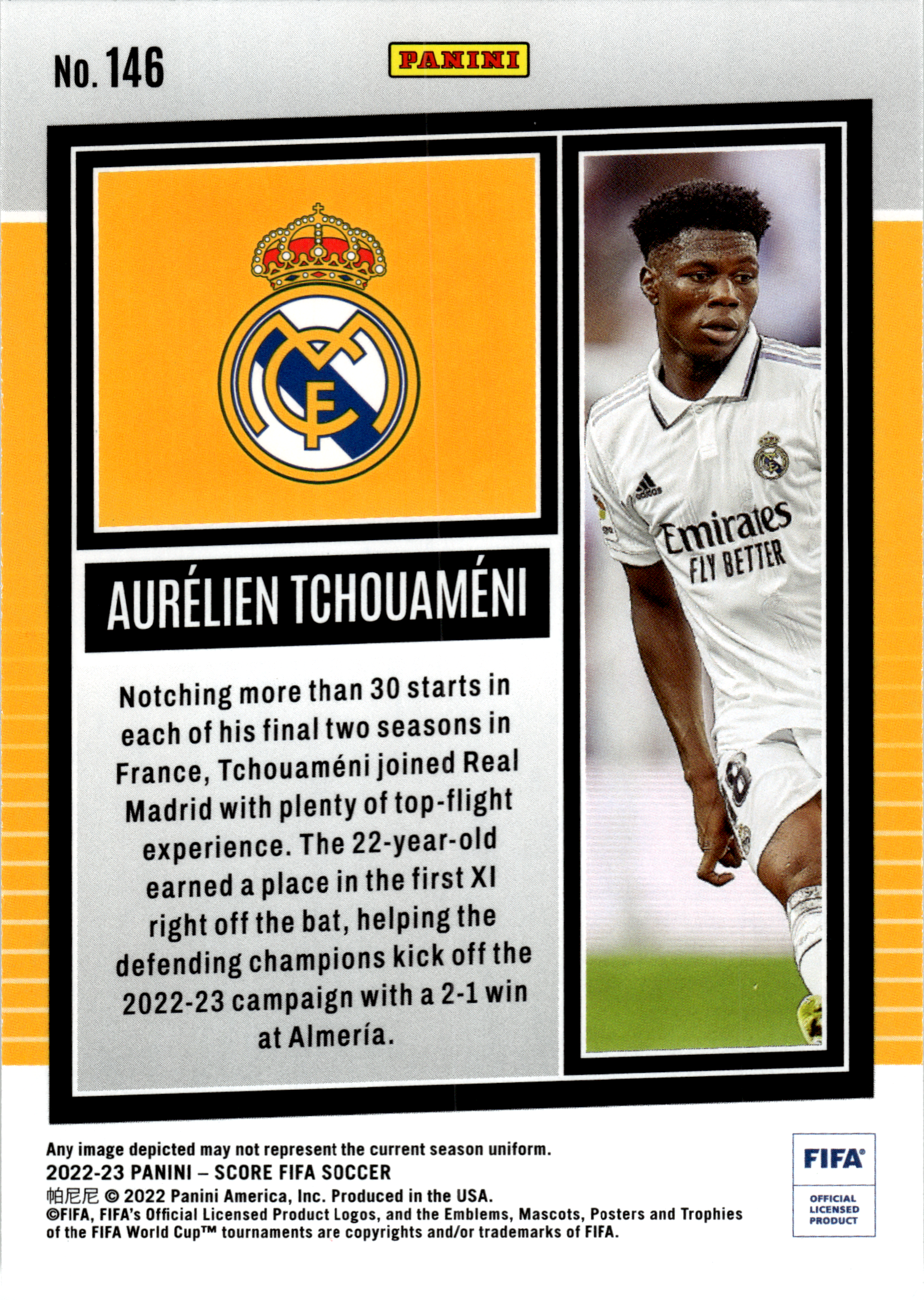 Aurélien Tchouaméni - Panini Score FIFA Soccer 2022-23, Nr. 146
