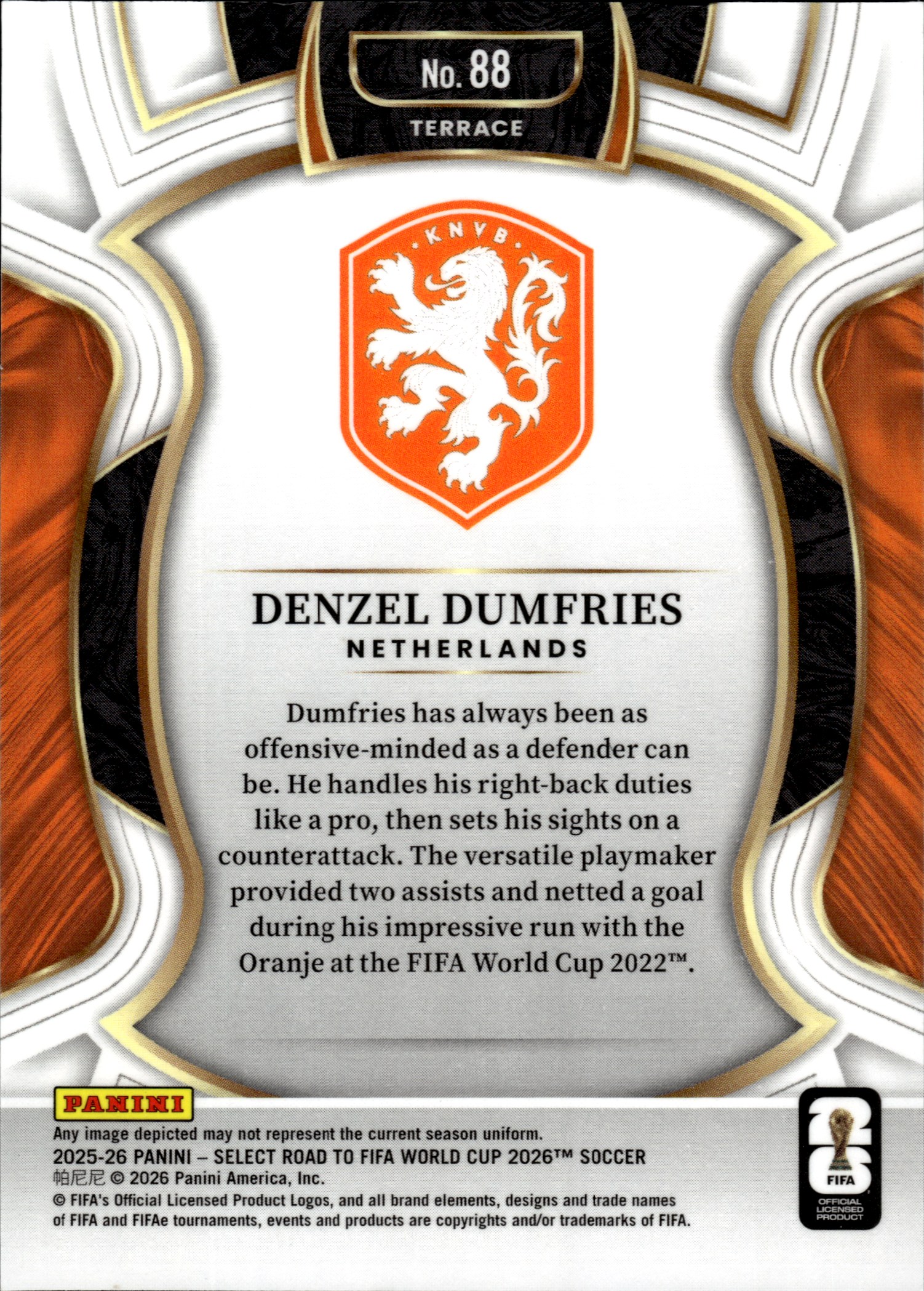 Denzel Dumfries - Panini Select FIFA Road to World Cup Terrace 2025-26, Nr. 88
