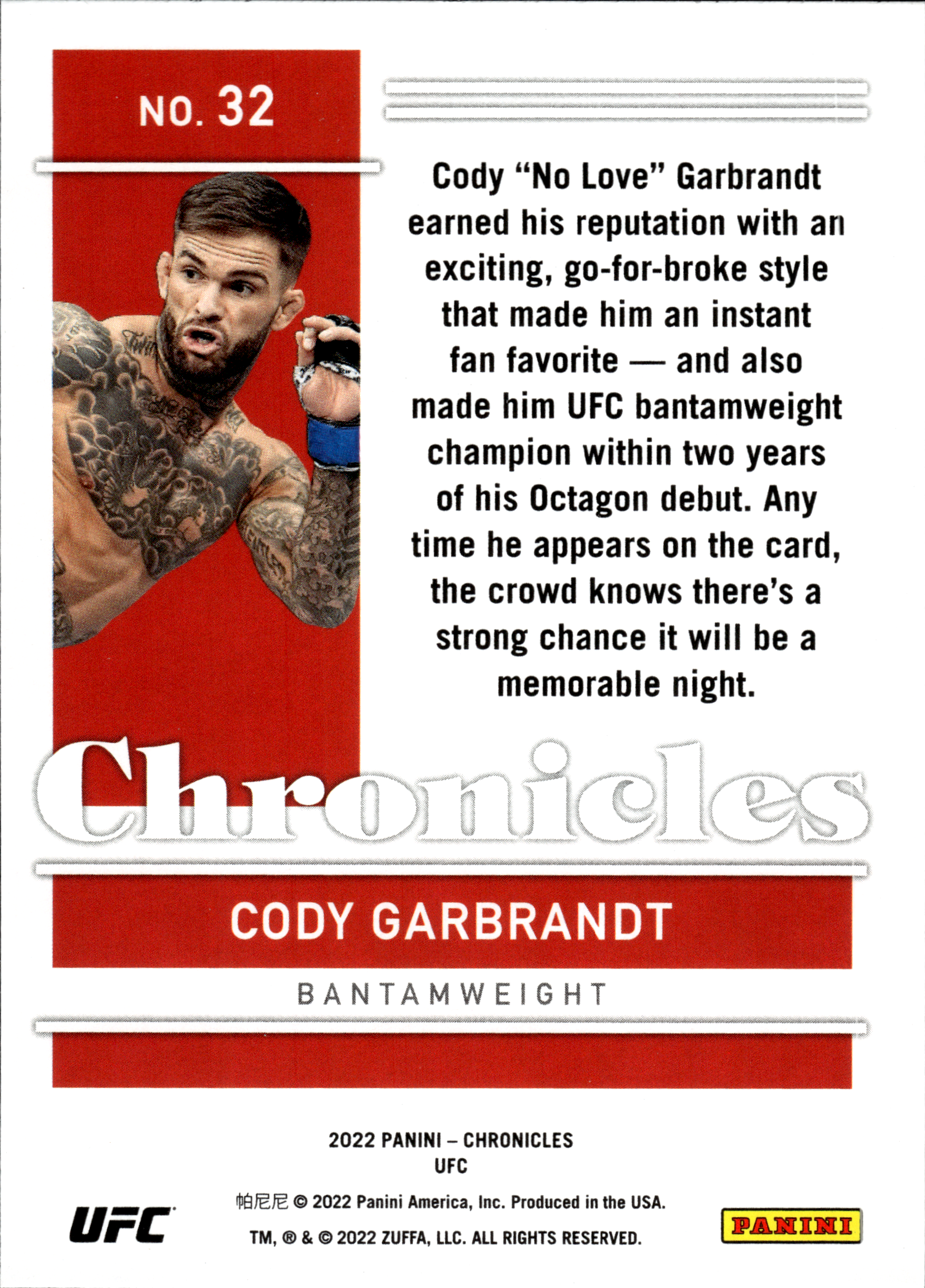 Cody Garbrandt - Panini Chronicles UFC Base Set 2022, Nr. 32
