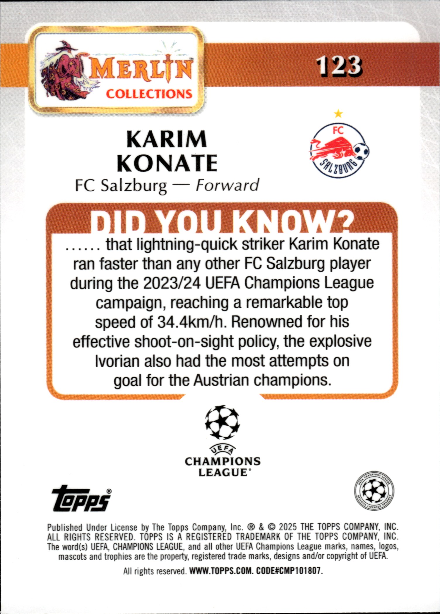 Karim Konate - Topps Merlin Chrome UEFA Club Competitions Base Set 2024-25, Nr. 123
