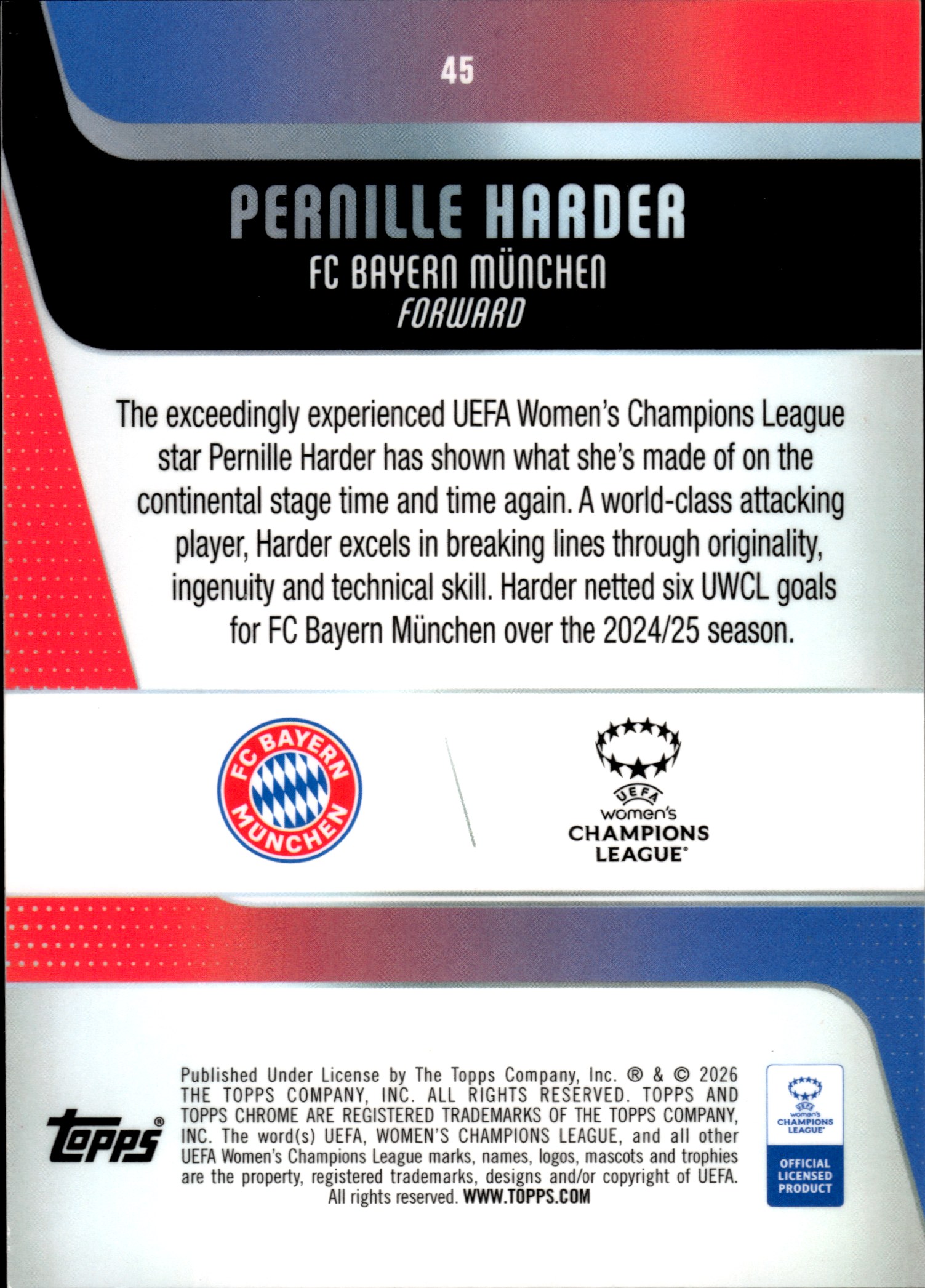 Pernille Harder - Topps Chrome UEFA Women's Champions League Base Set 2025-26, Nr. 45