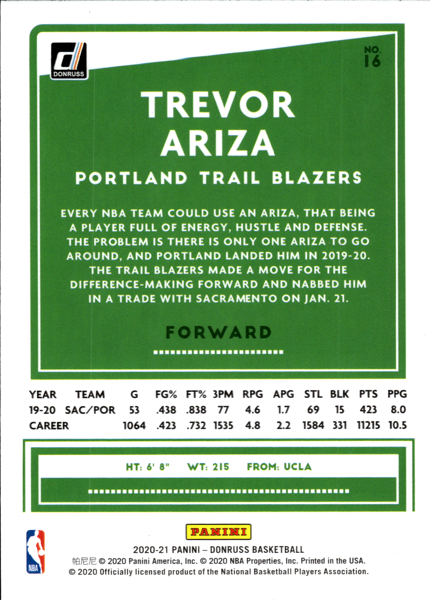 Trevor Ariza - Panini Donruss Base Set 2020-21, Nr. 16