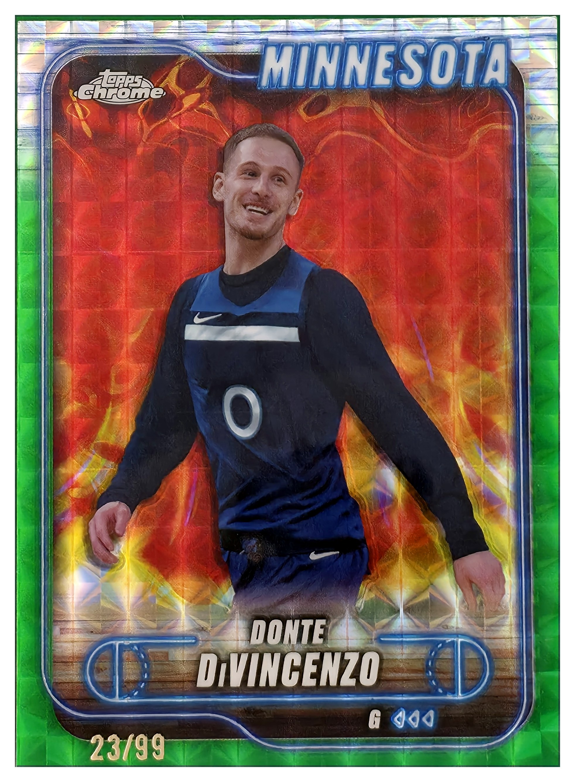 Donte DiVincenzo - Topps Chrome Base Set 2024-25, Nr. 20 – Nummeriert, Green Geometric Refractor (Art.-Nr. SG109057)