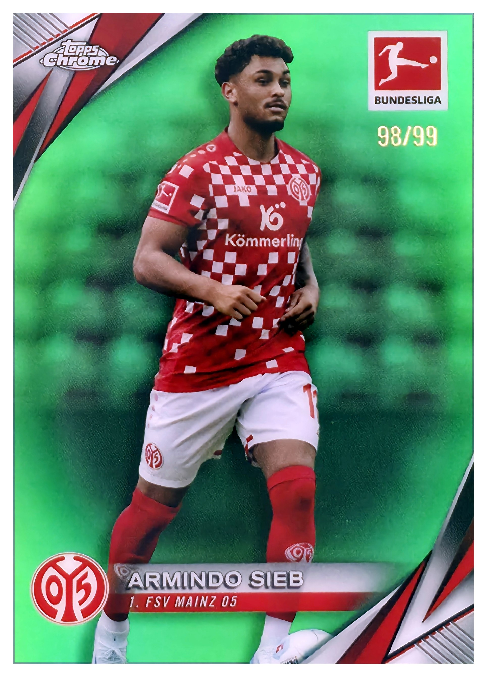 Armindo Sieb - Topps Chrome Bundesliga Base Set 2024-25, Nr. 72 – Nummeriert, Green Refractor (Art.-Nr. SG108710)