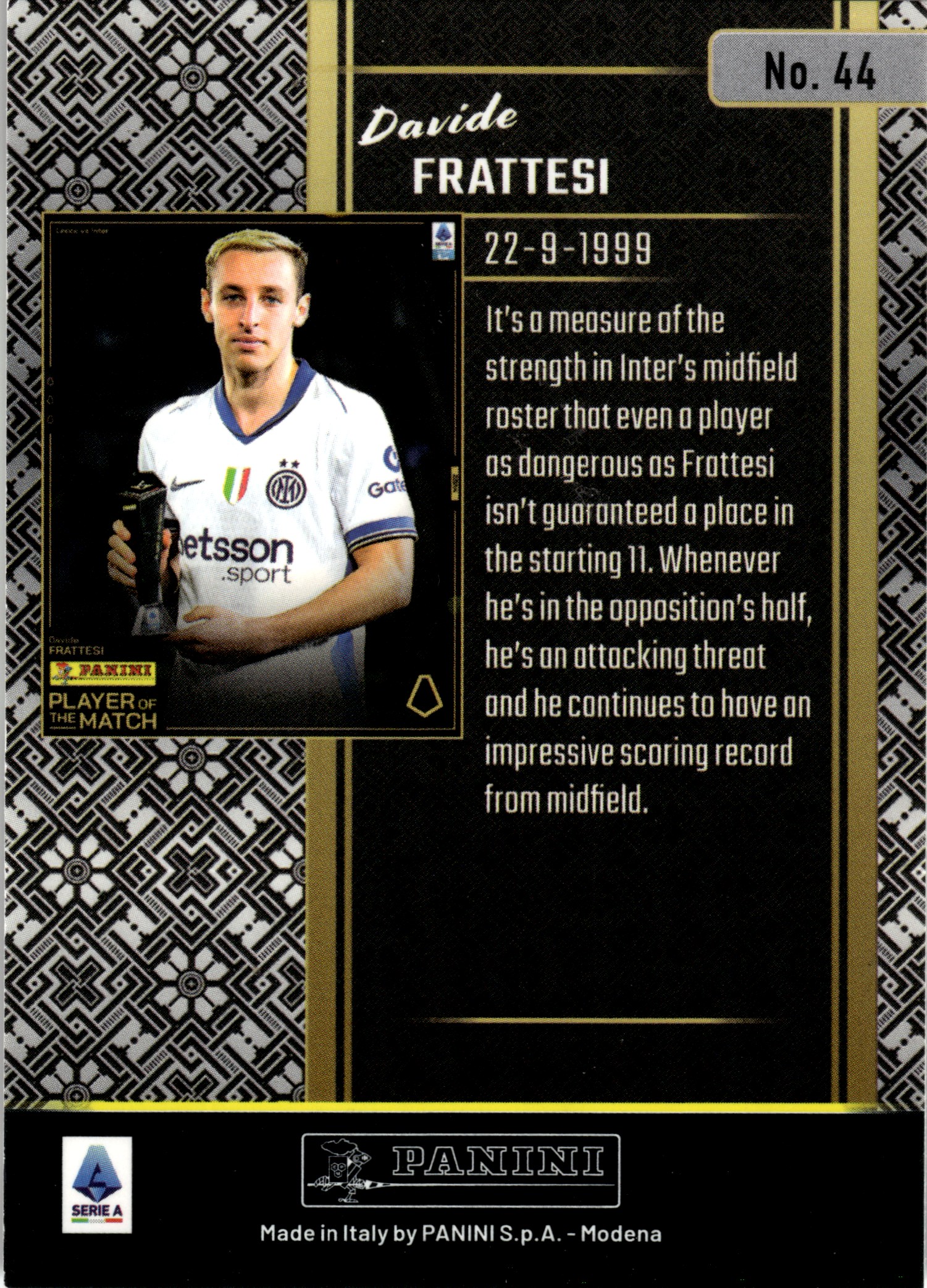 Davide Frattesi - Panini Player of the Match Base Set 2024-25, Nr. 44