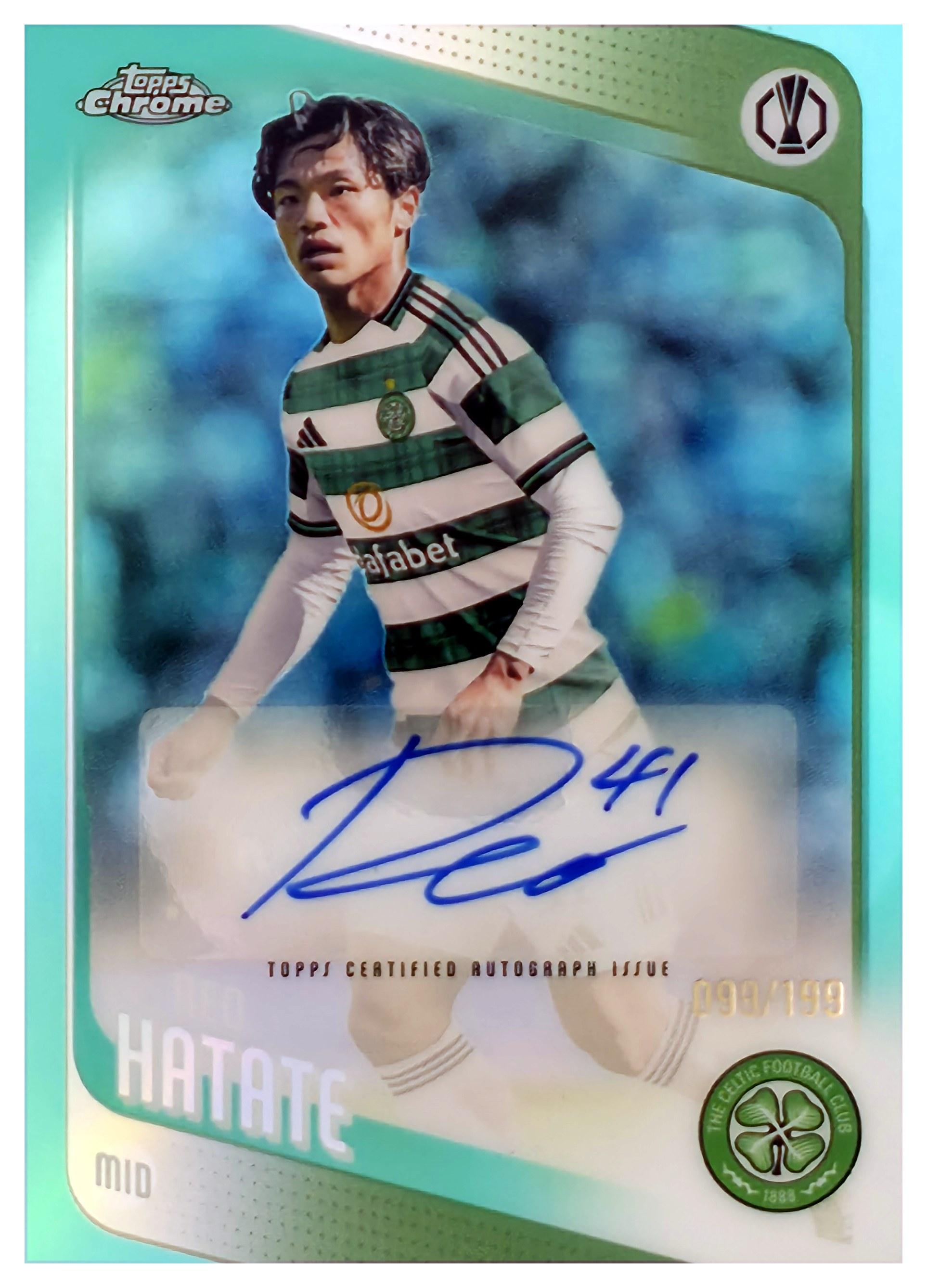Reo Hatate - Topps Chrome UEFA Club Competitions Chrome Autographs 2025-26, Nr. CA-HA – Autogramm, Nummeriert, Aqua Refractor (Art.-Nr. SG108805)