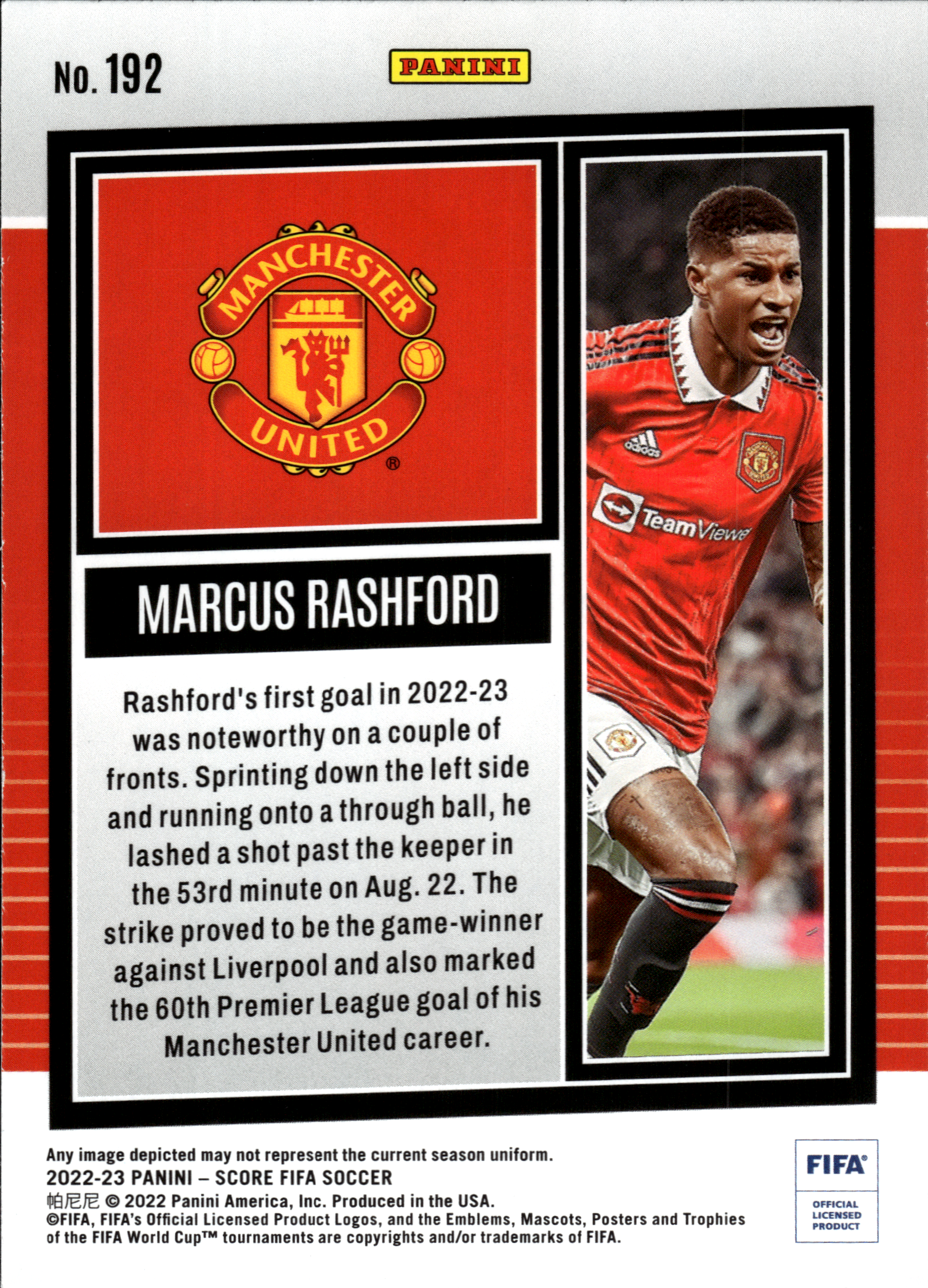 Marcus Rashford - Panini Score FIFA Soccer 2022-23, Nr. 192