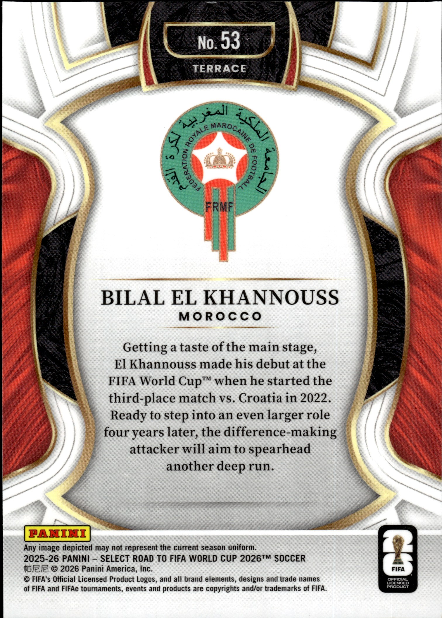Bilal El Khannouss - Panini Select FIFA Road to World Cup Terrace 2025-26, Nr. 53