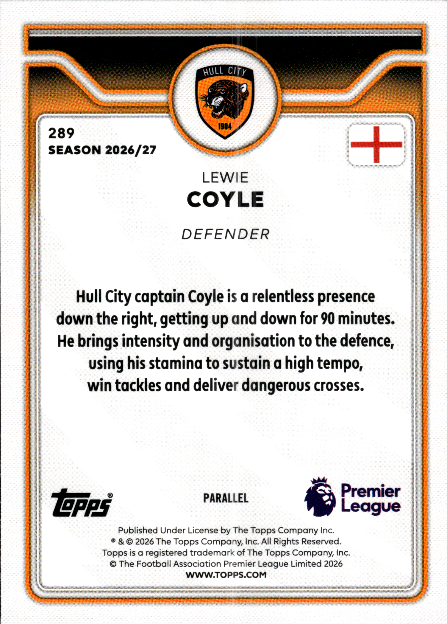Lewie Coyle - Topps Flagship Premier League Base Set 2026-27, Nr. 289 – Purple Voltage Parallel